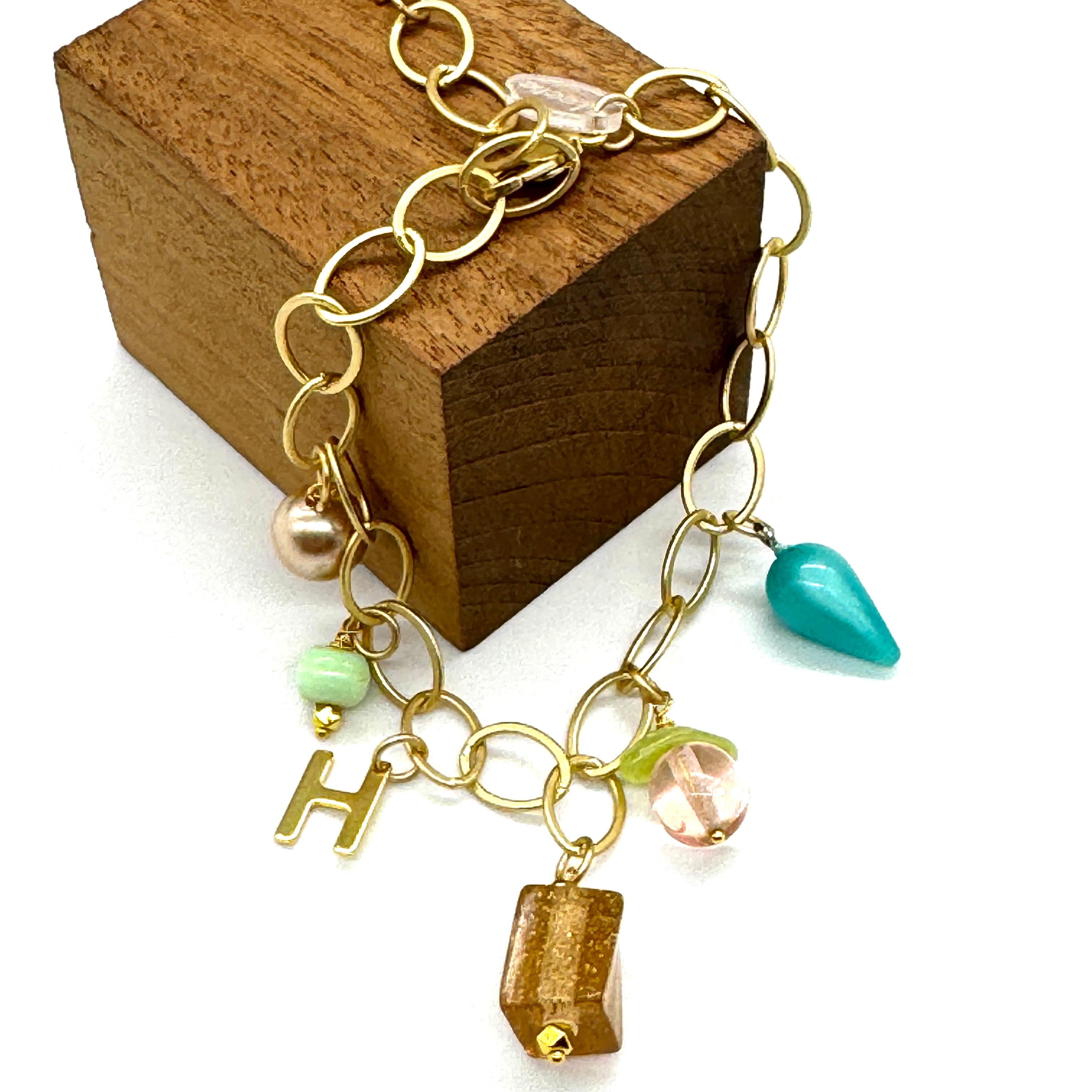 Initialed in Teal Charm Bracelet