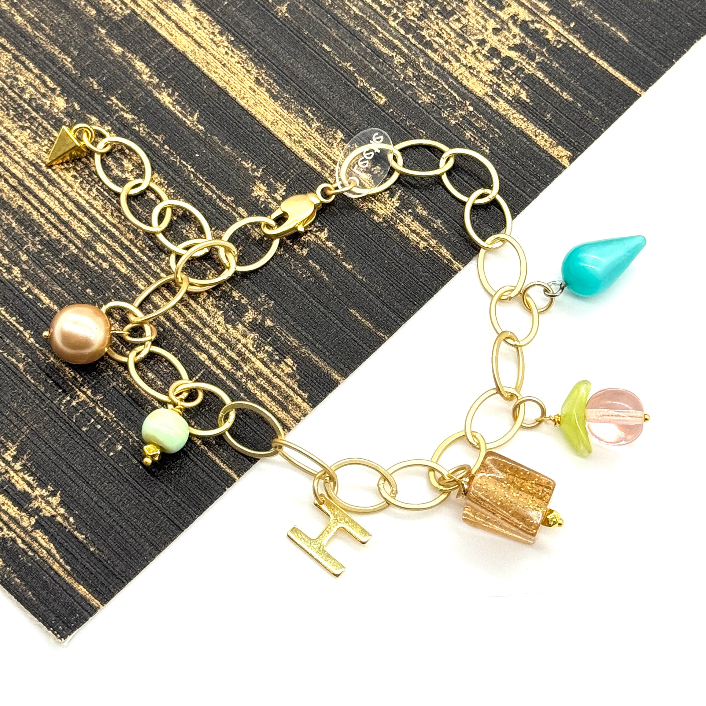 Initialed in Teal Charm Bracelet