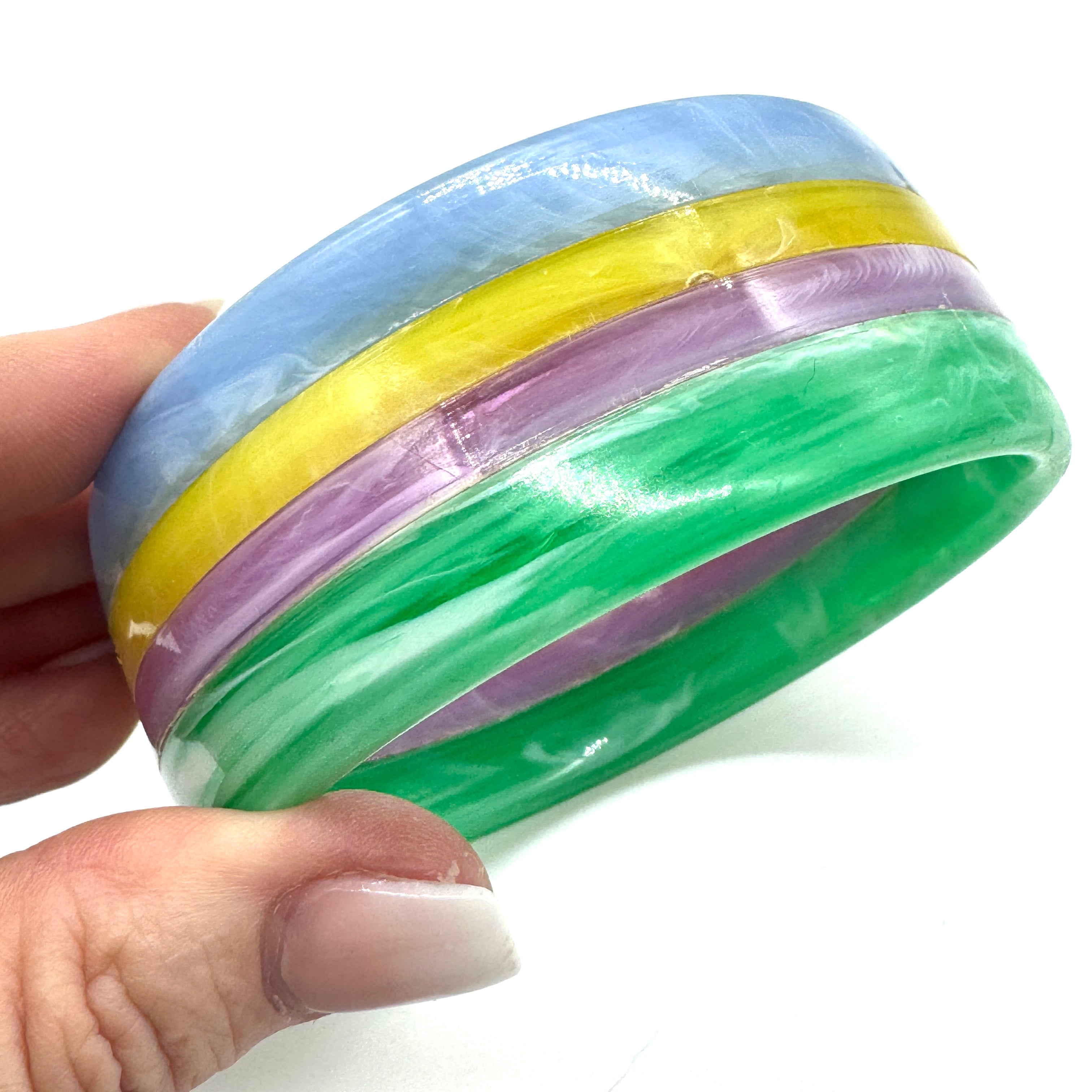 Stacked & Striped Resin Big Bangle Bracelet