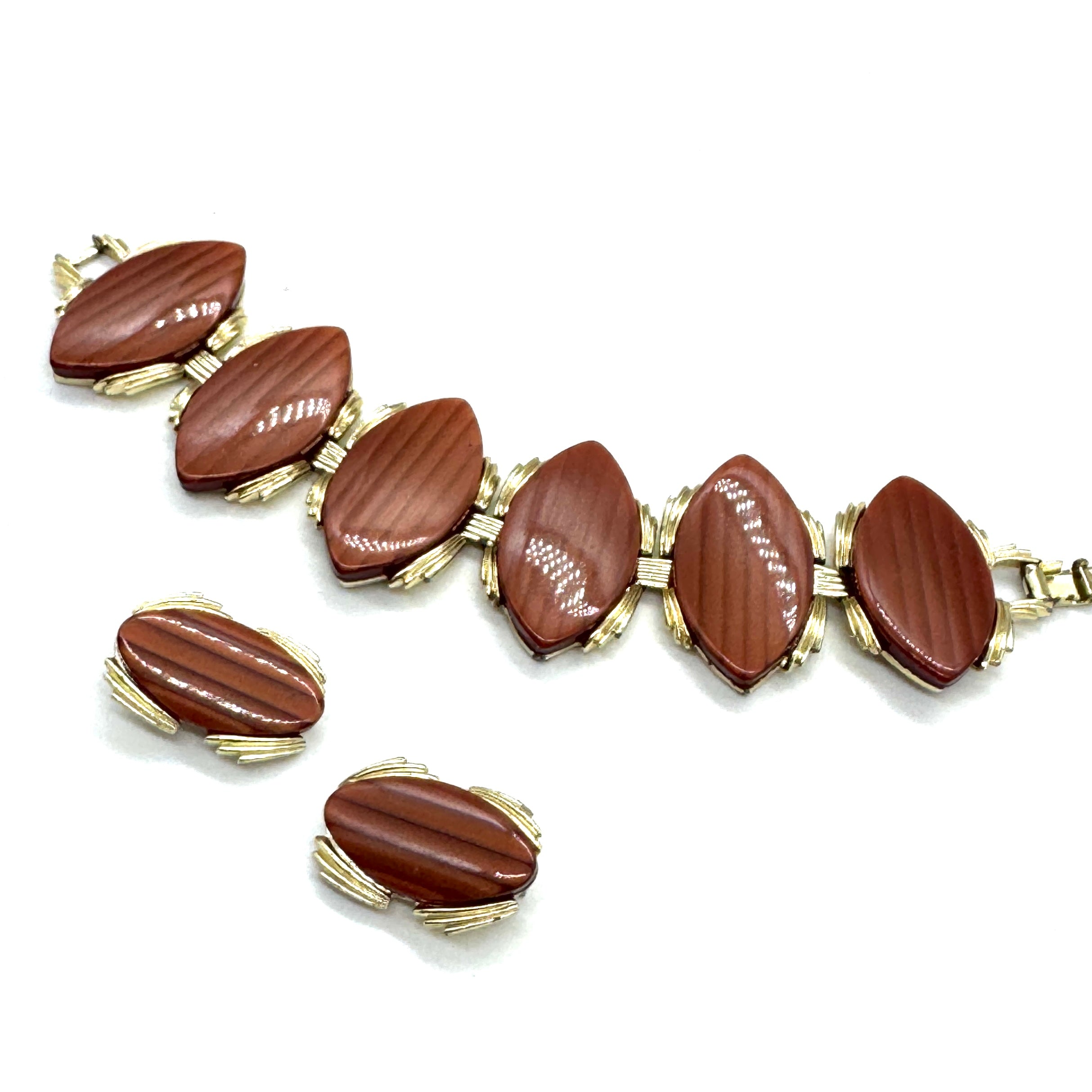 Rusted Moongow Striped Thermoset Bracelet & Earrings Set