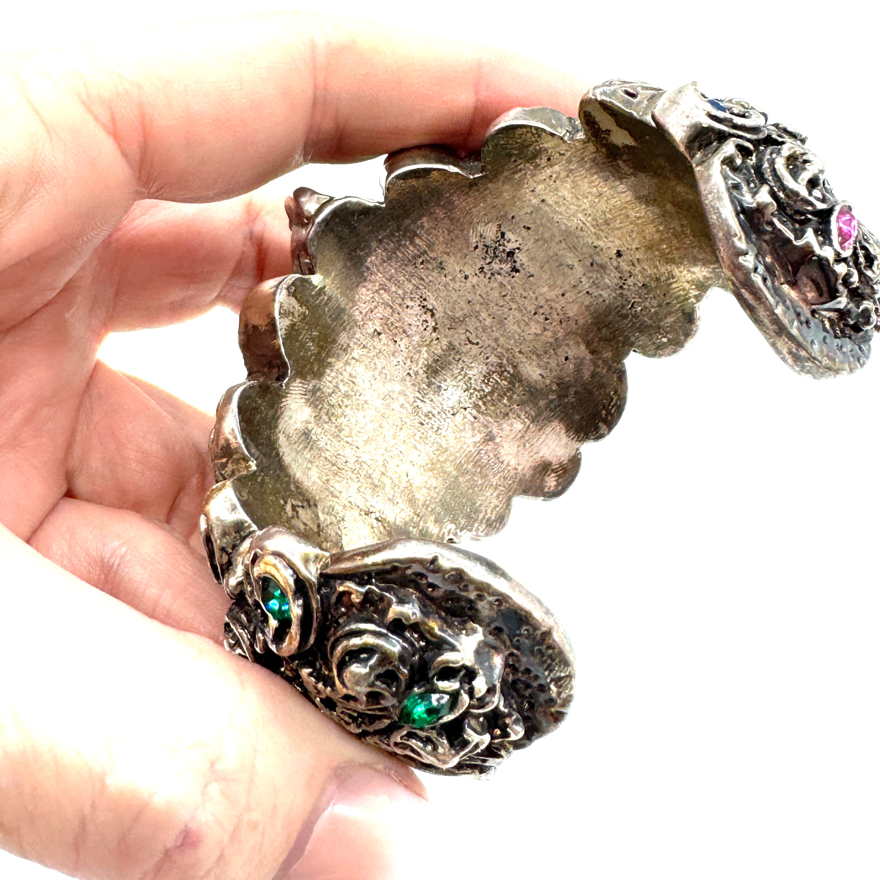 Ornate Cast Cuff Bracelet with Crystals