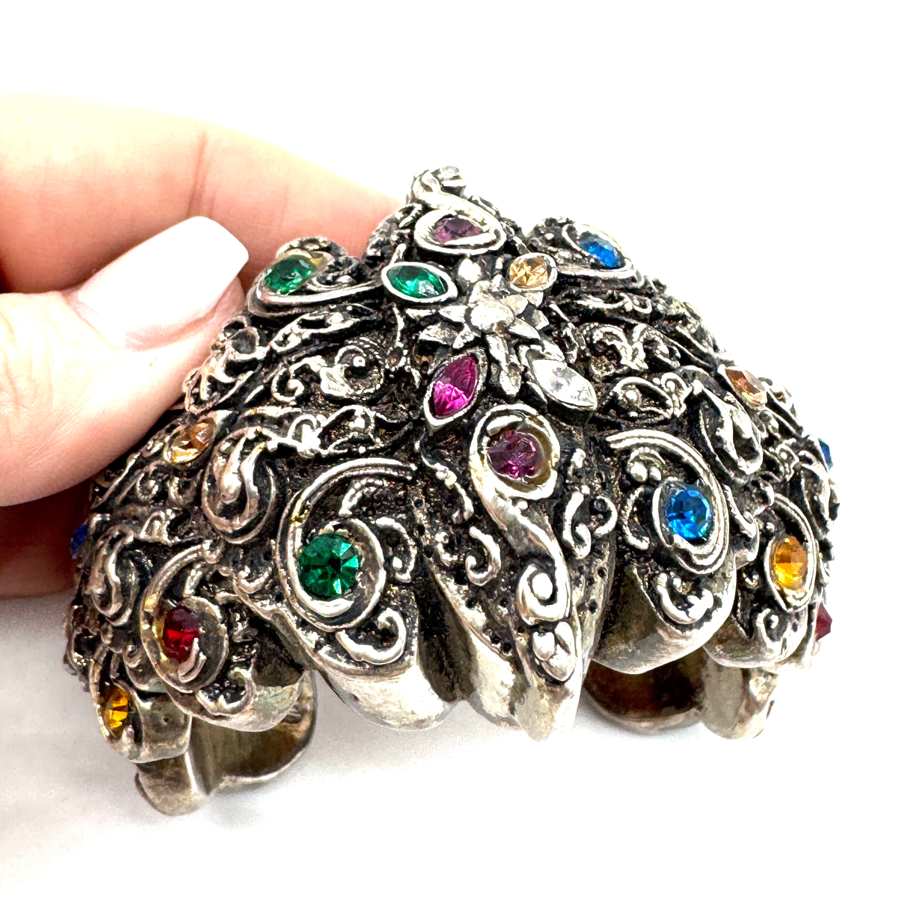 Ornate Cast Cuff Bracelet with Crystals