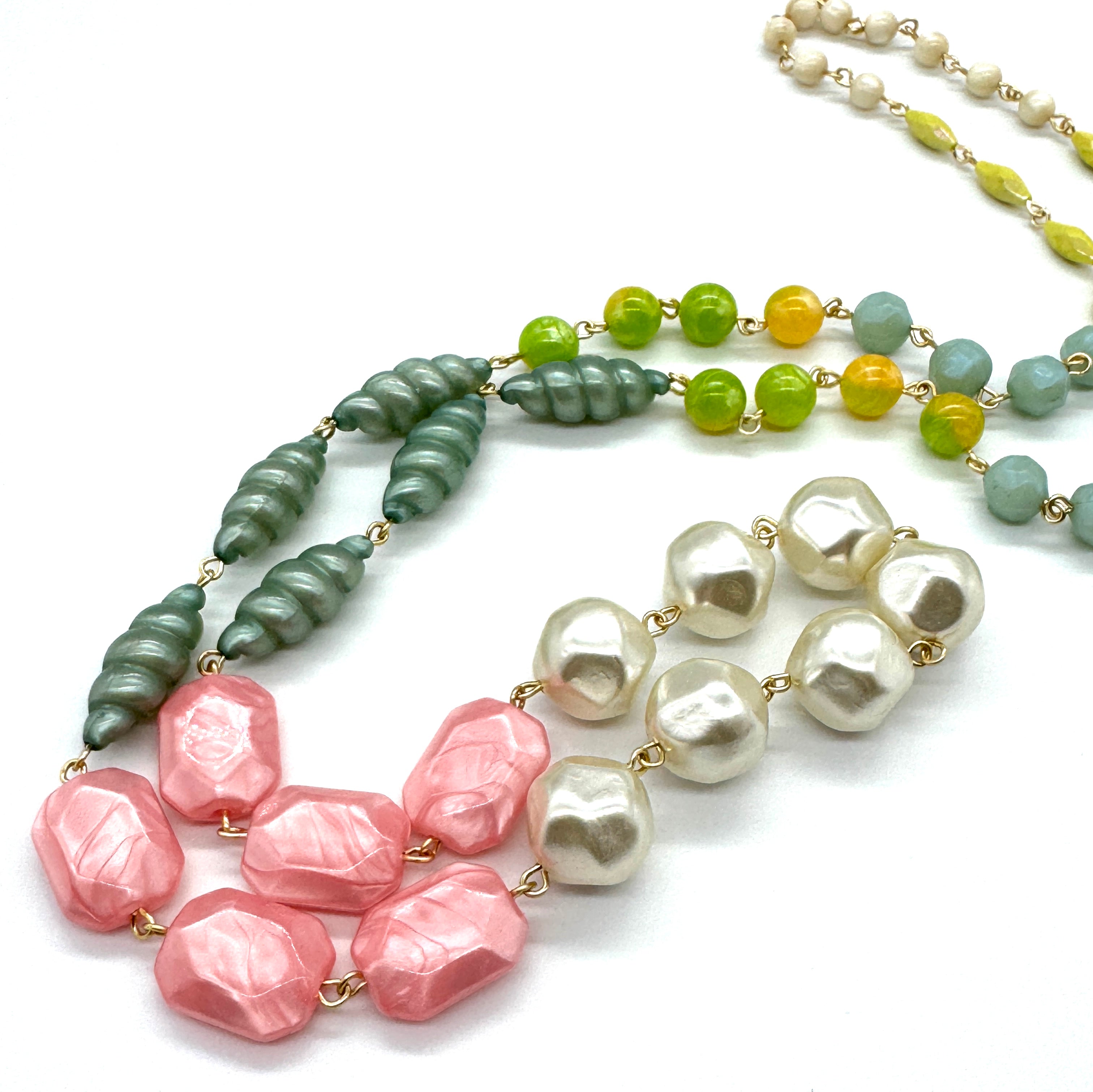 Pearl & Pastel Rosary-Chained Rope Necklace