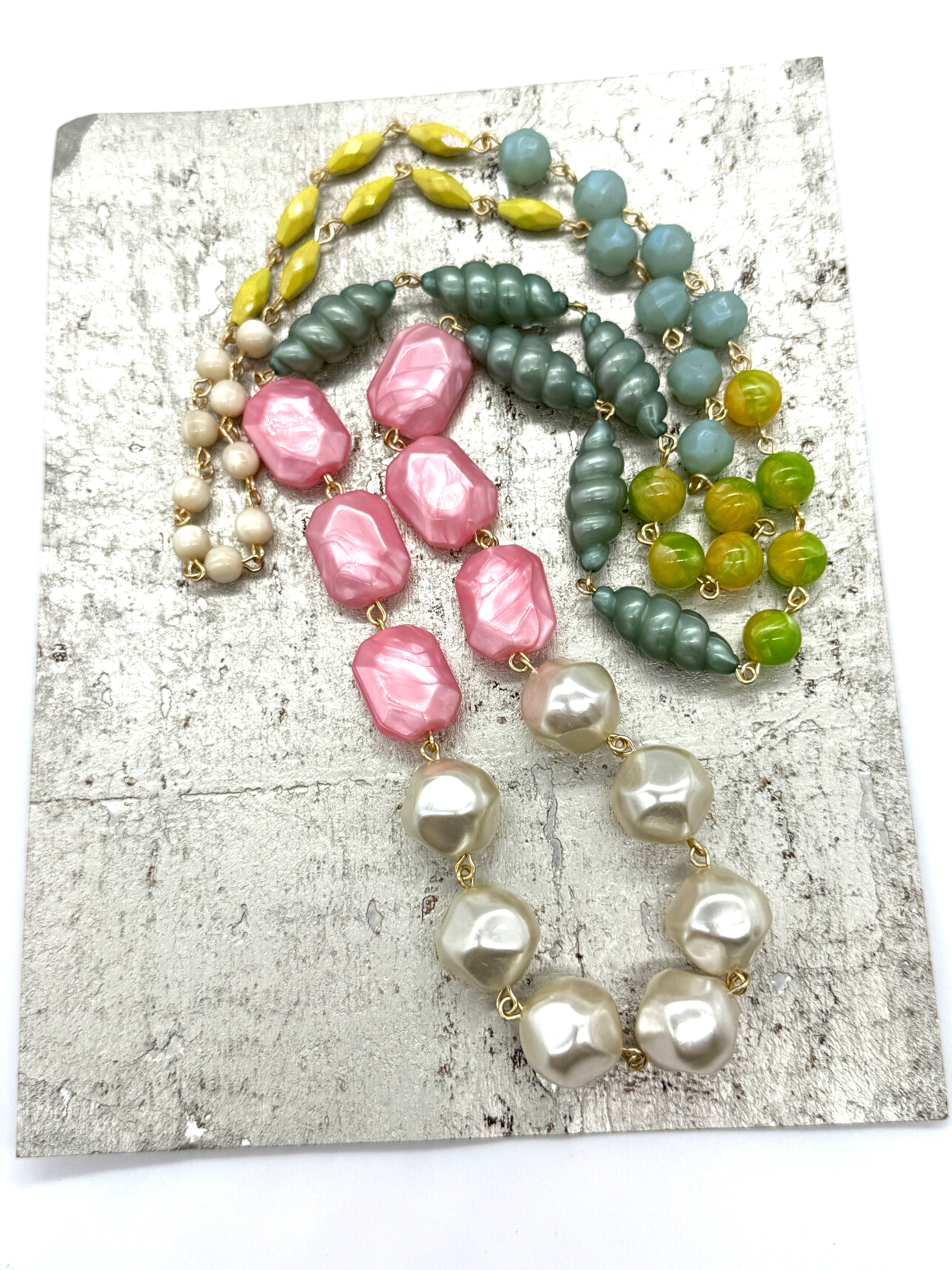 Pearl & Pastel Rosary-Chained Rope Necklace