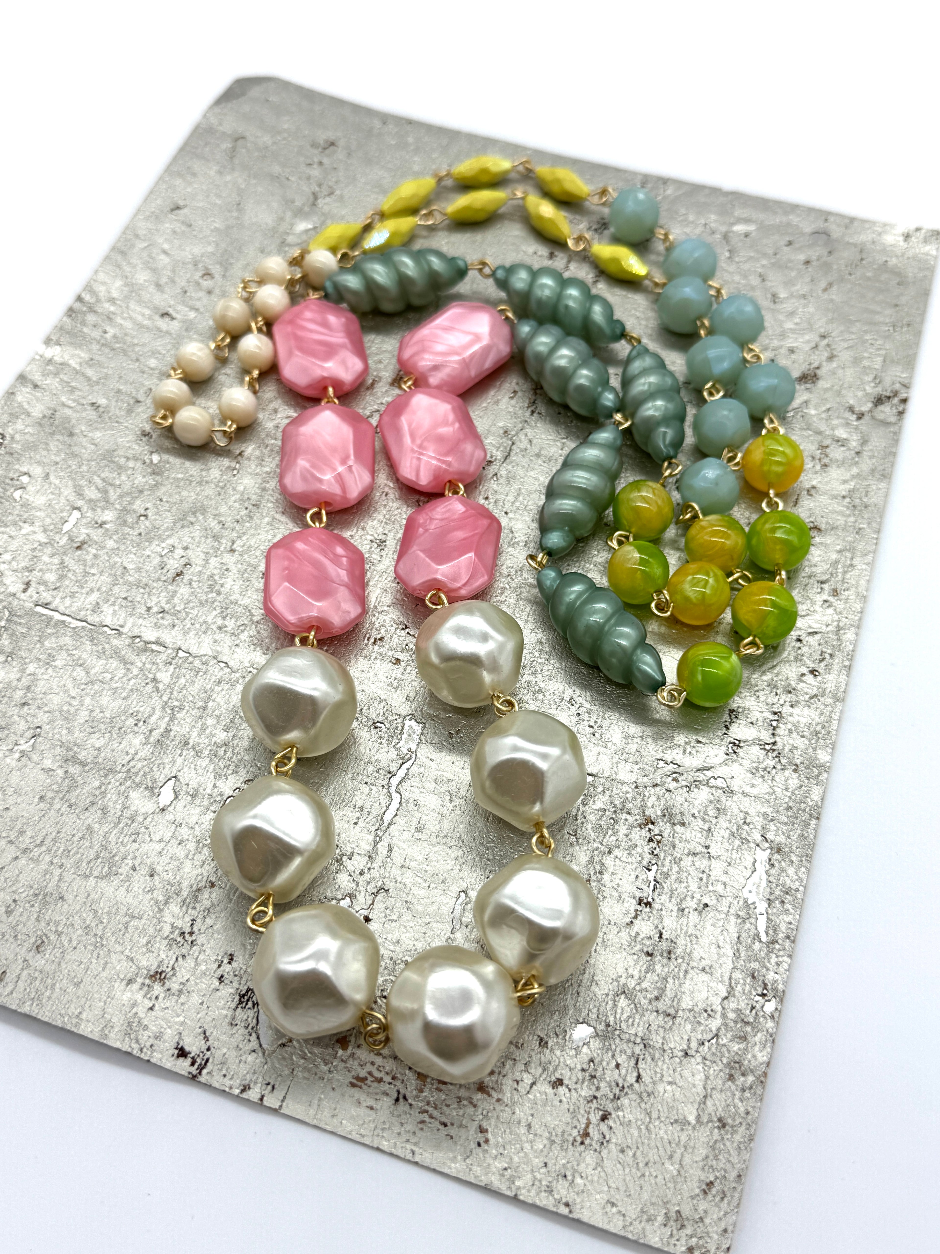 Pearl & Pastel Rosary-Chained Rope Necklace