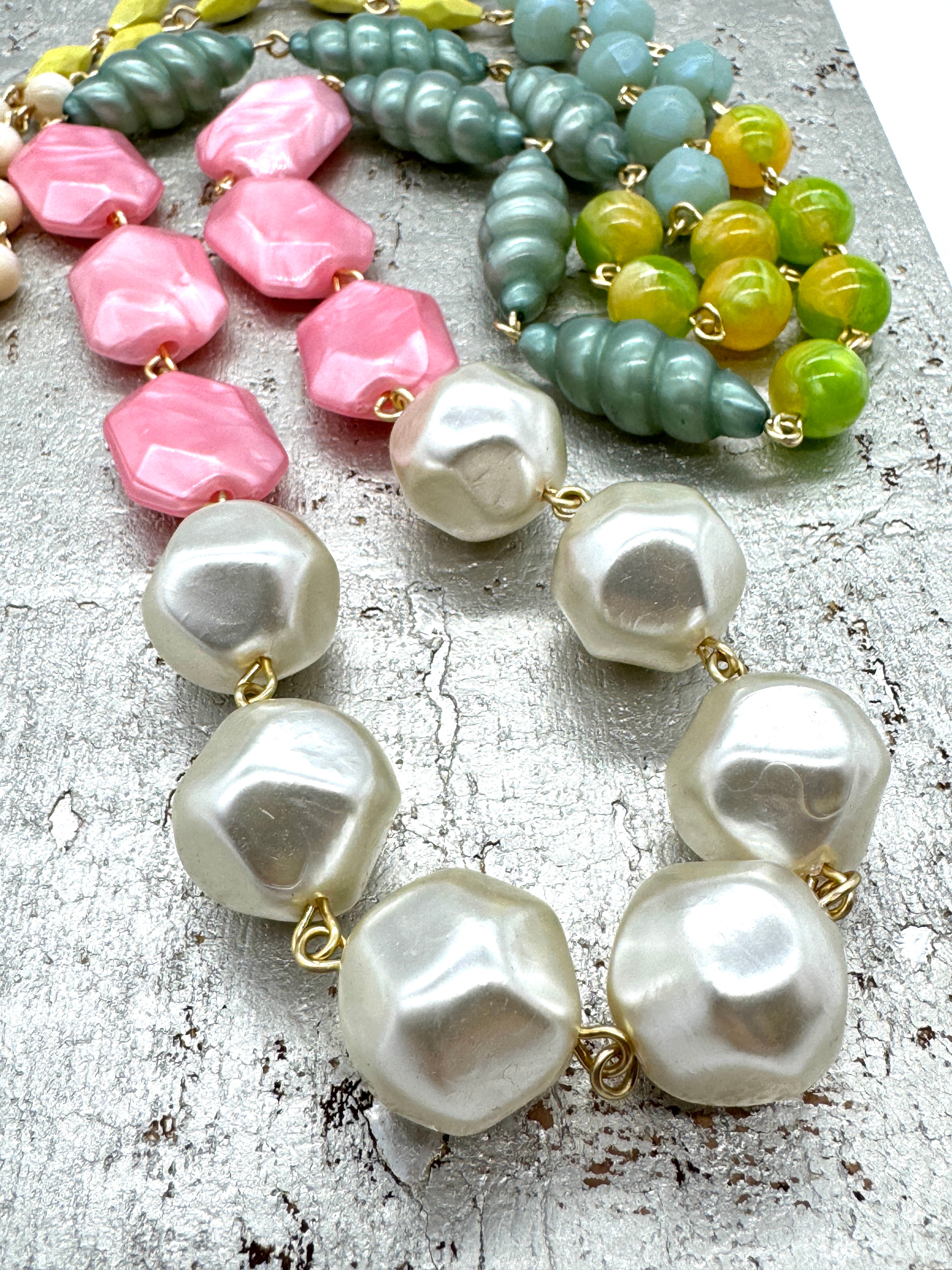 Pearl & Pastel Rosary-Chained Rope Necklace