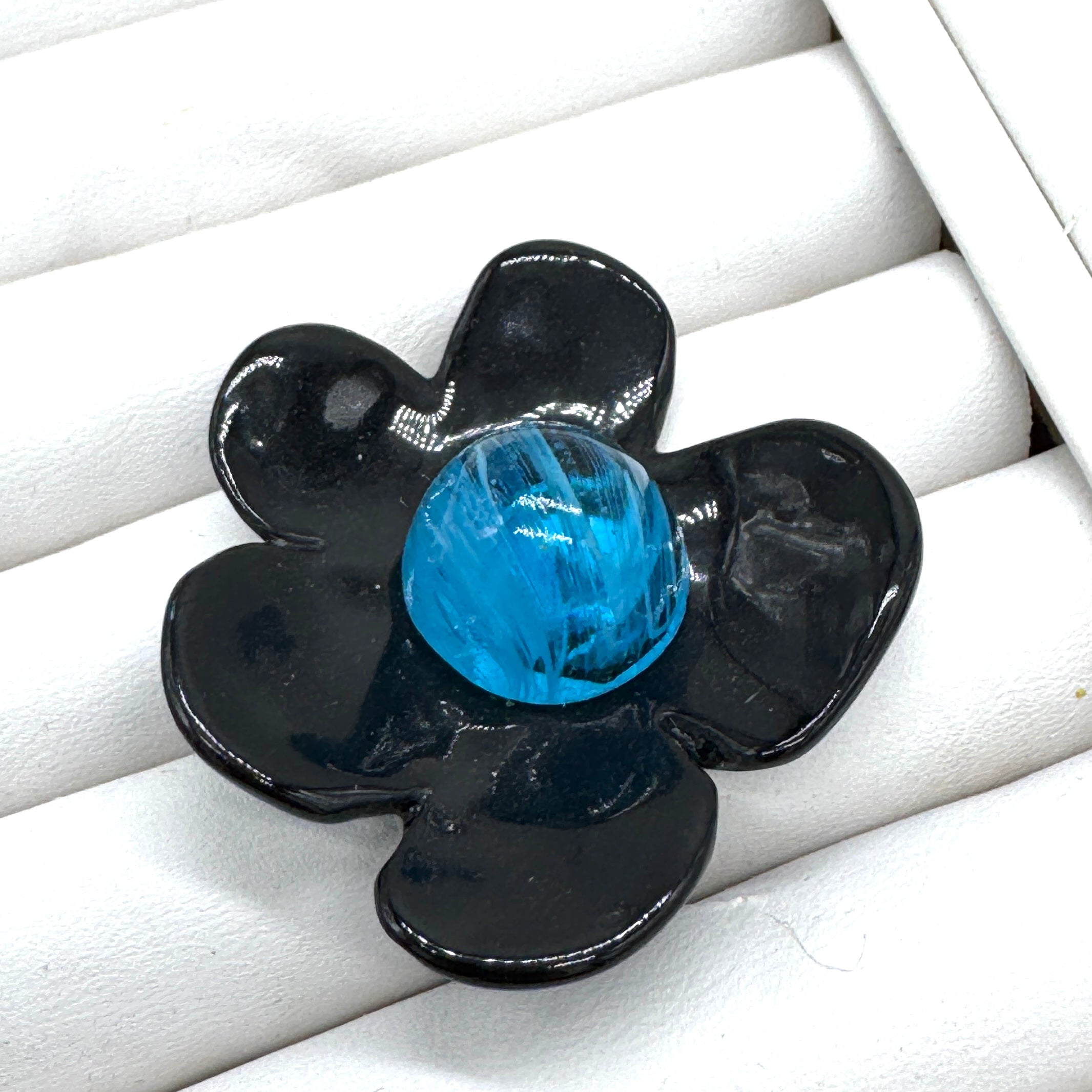 Black Coco Flower Cocktail Ring — Aqua Marble Center