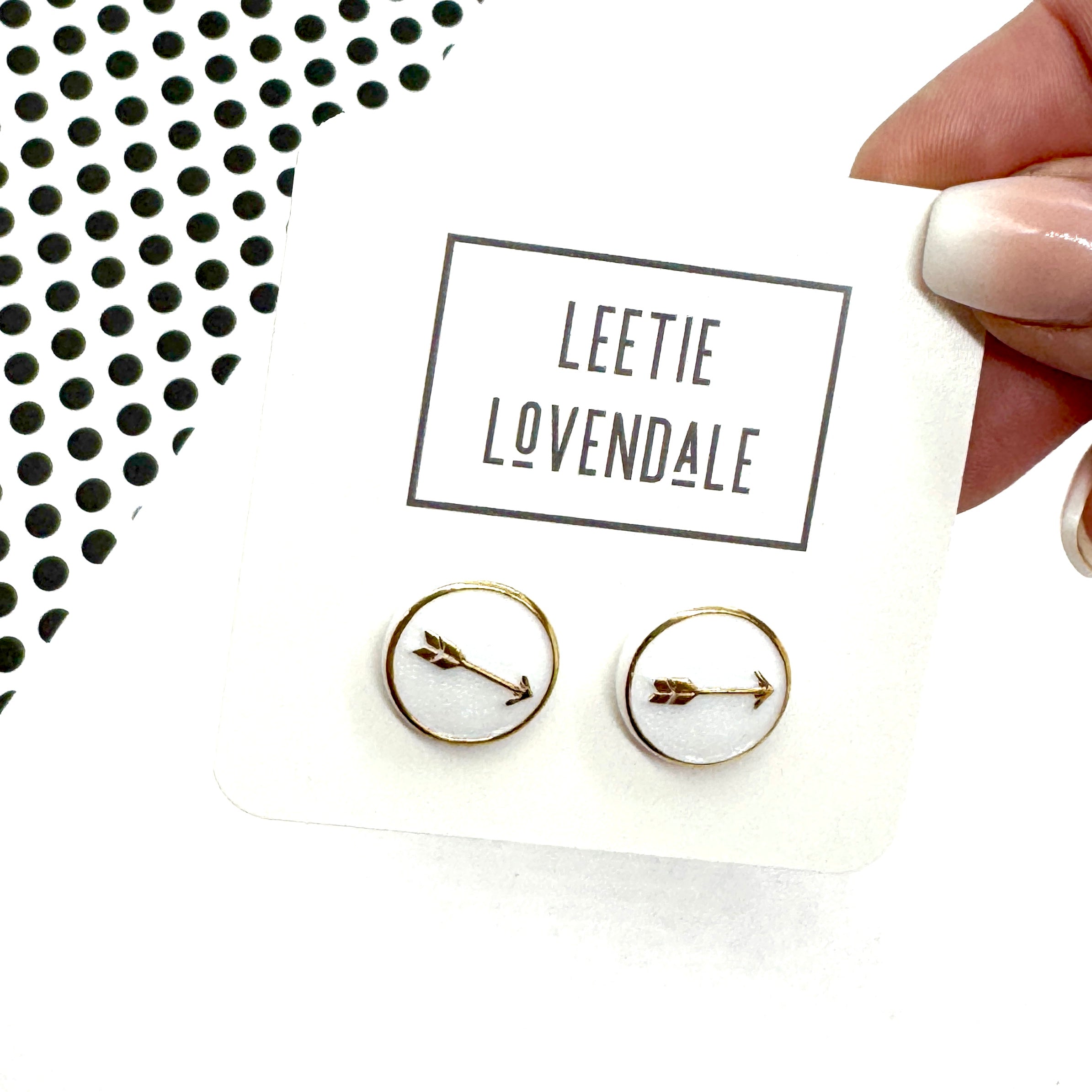 Gold & White Directions Stud Earrings