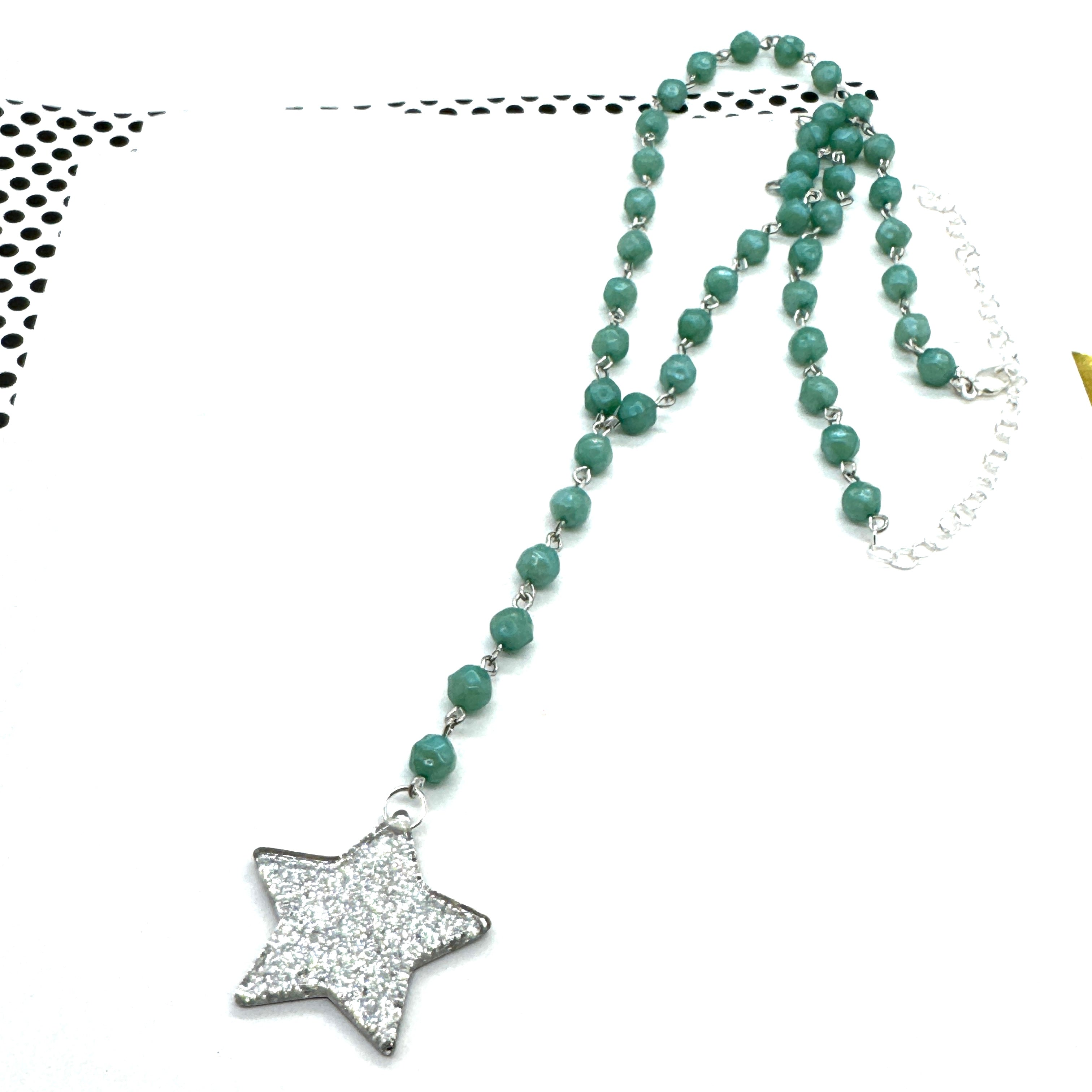 Magic Star Y Necklace – Teal Aura Glow with Glitter