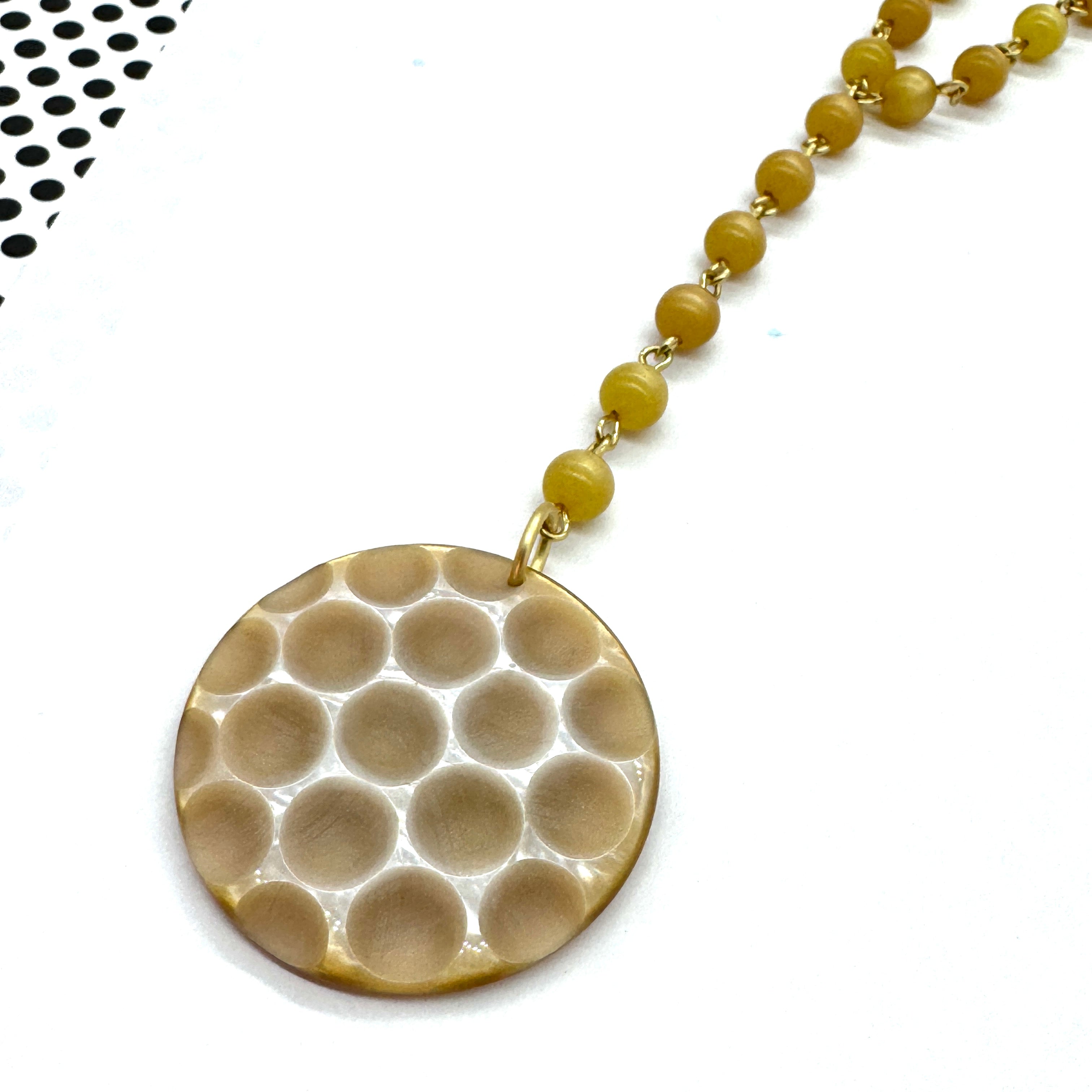 Golden Hour Y Necklace – Vintage Saffron Moonglow & Italian Carved Resin