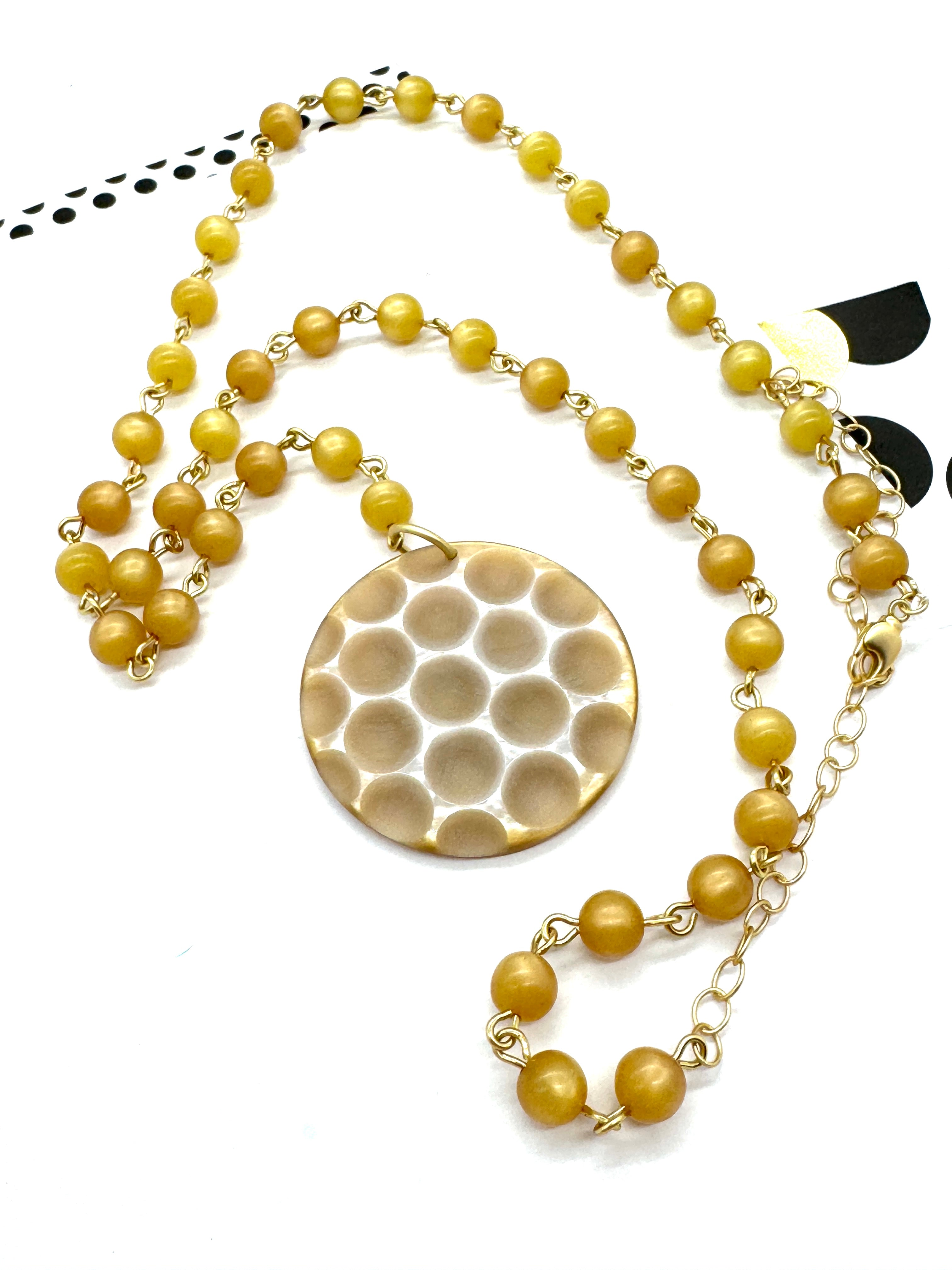 Golden Hour Y Necklace – Vintage Saffron Moonglow & Italian Carved Resin