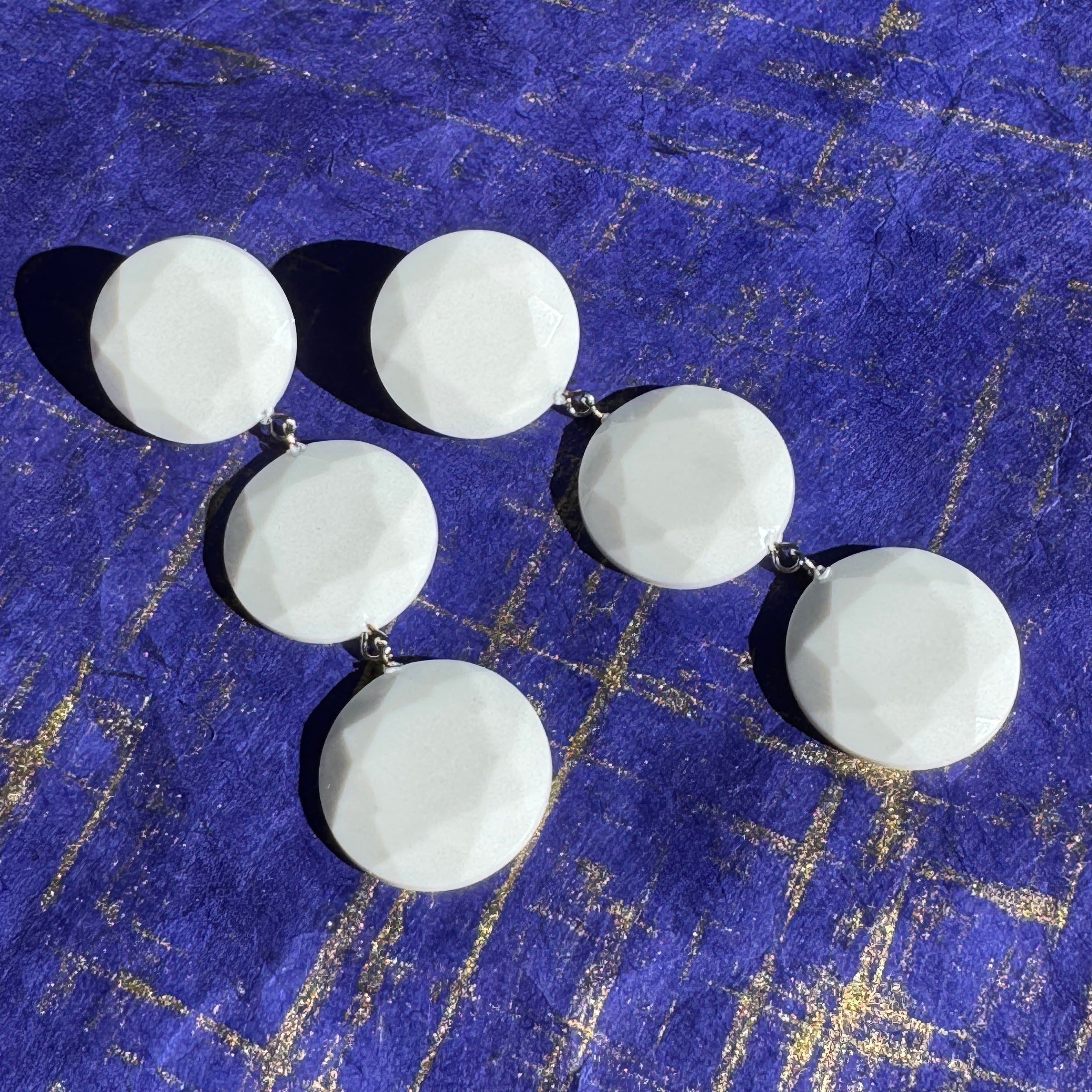 White Facet Tri Dot Earrings