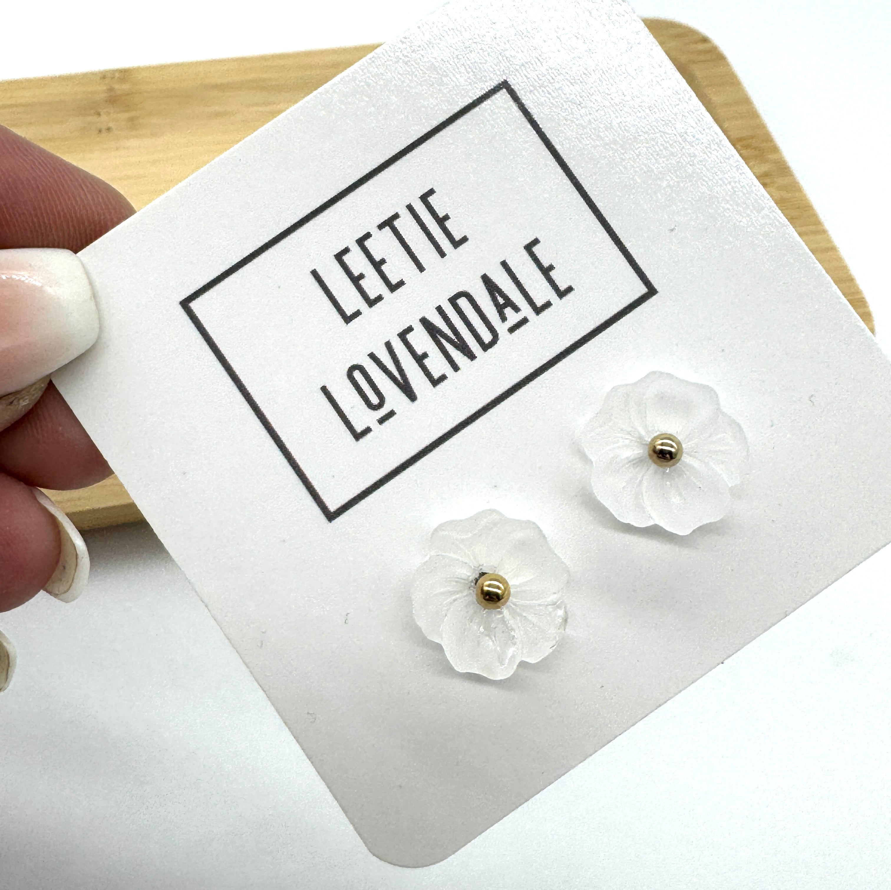 Frosted Poppy Studs – Vintage Lucite & Brass Floral Earrings