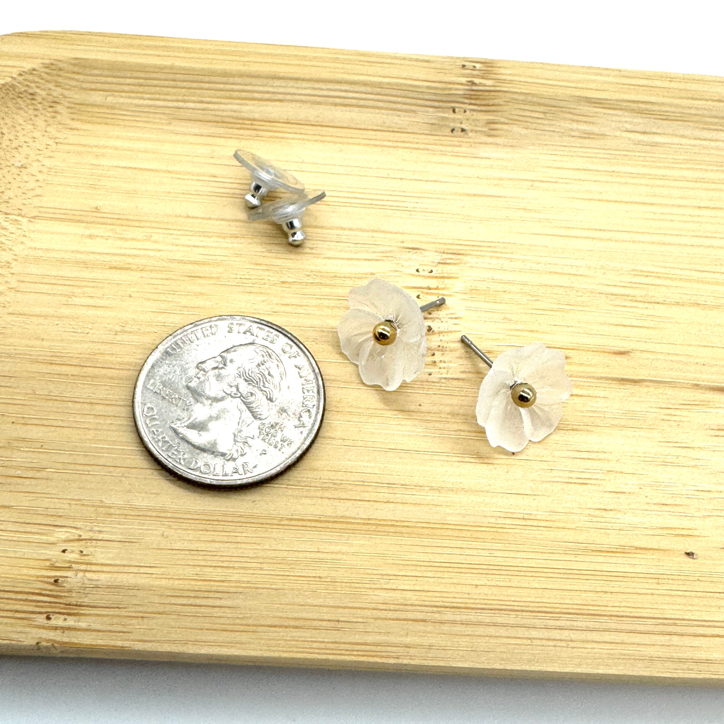 Frosted Poppy Studs – Vintage Lucite & Brass Floral Earrings