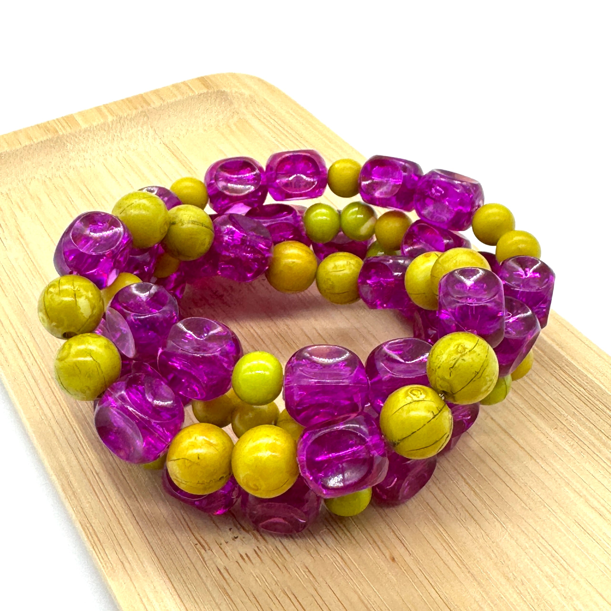 Violet Vivian & Chartreuse Crackle Stack & Stretch Bracelets Set