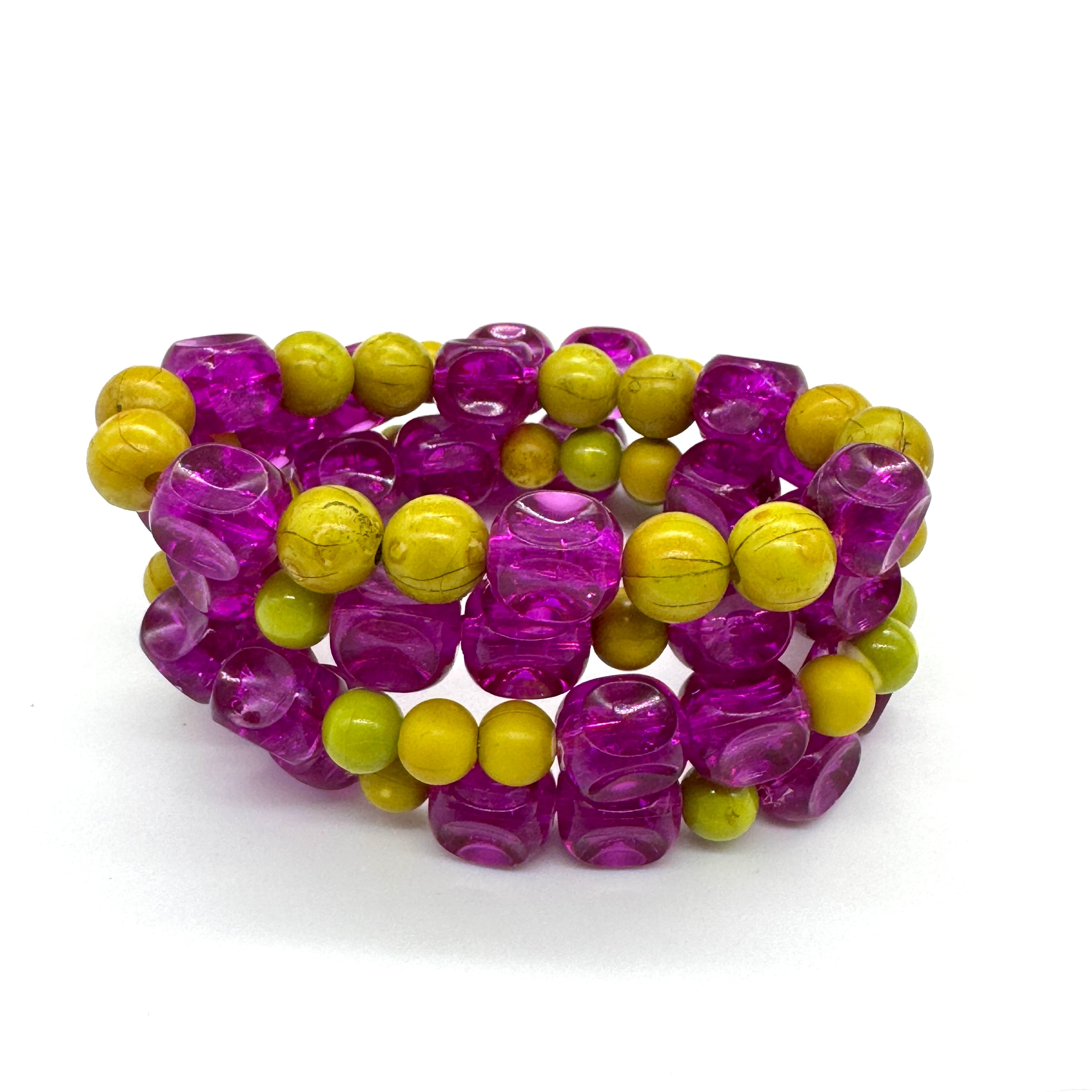 Violet Vivian & Chartreuse Crackle Stack & Stretch Bracelets Set