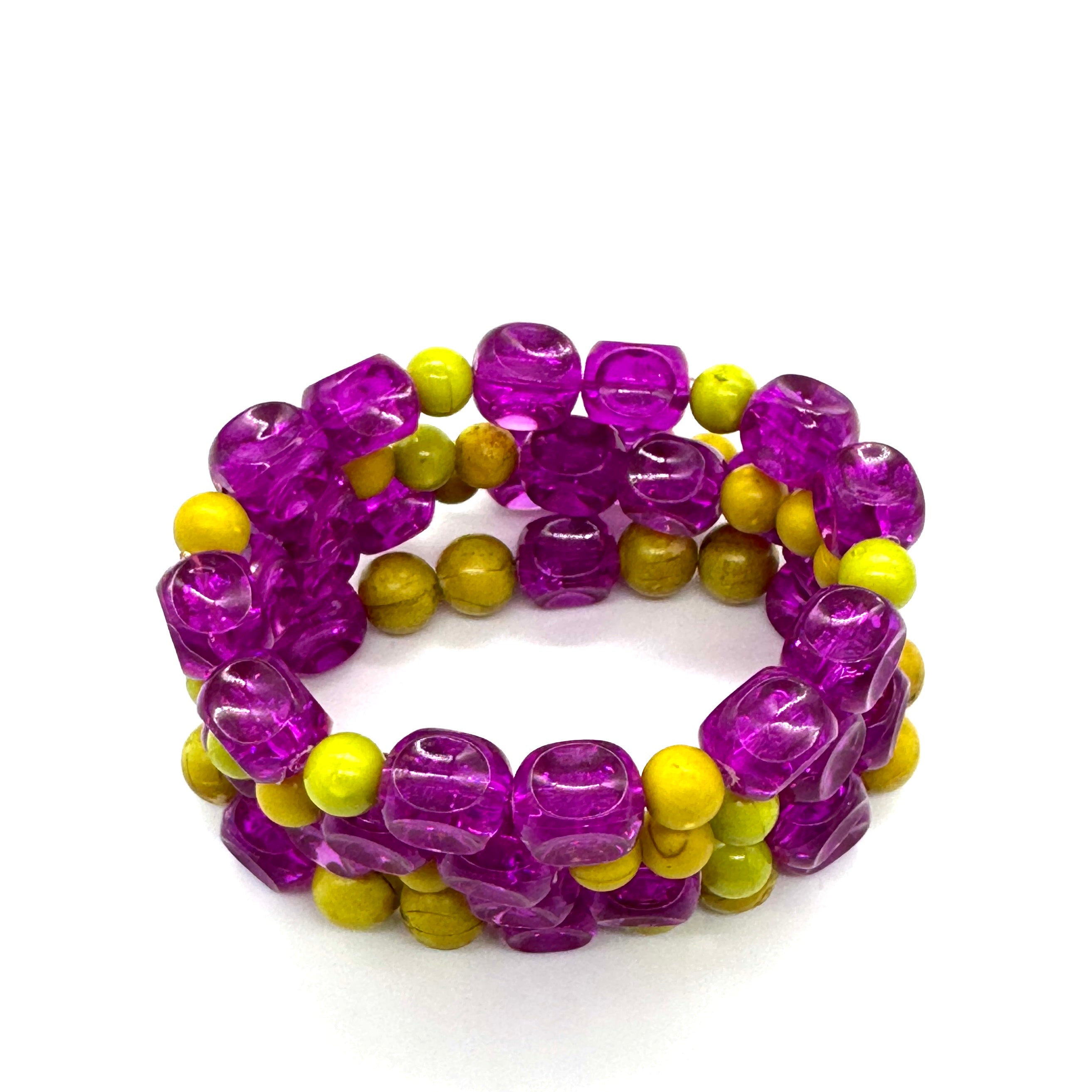 Violet Vivian & Chartreuse Crackle Stack & Stretch Bracelets Set