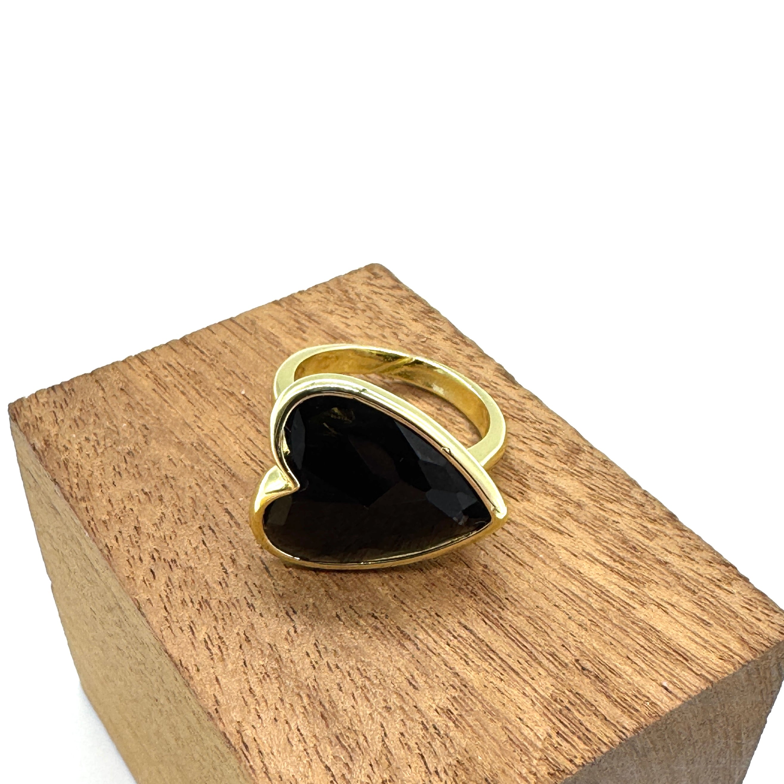 Black Obsidian Faceted Heart Ring