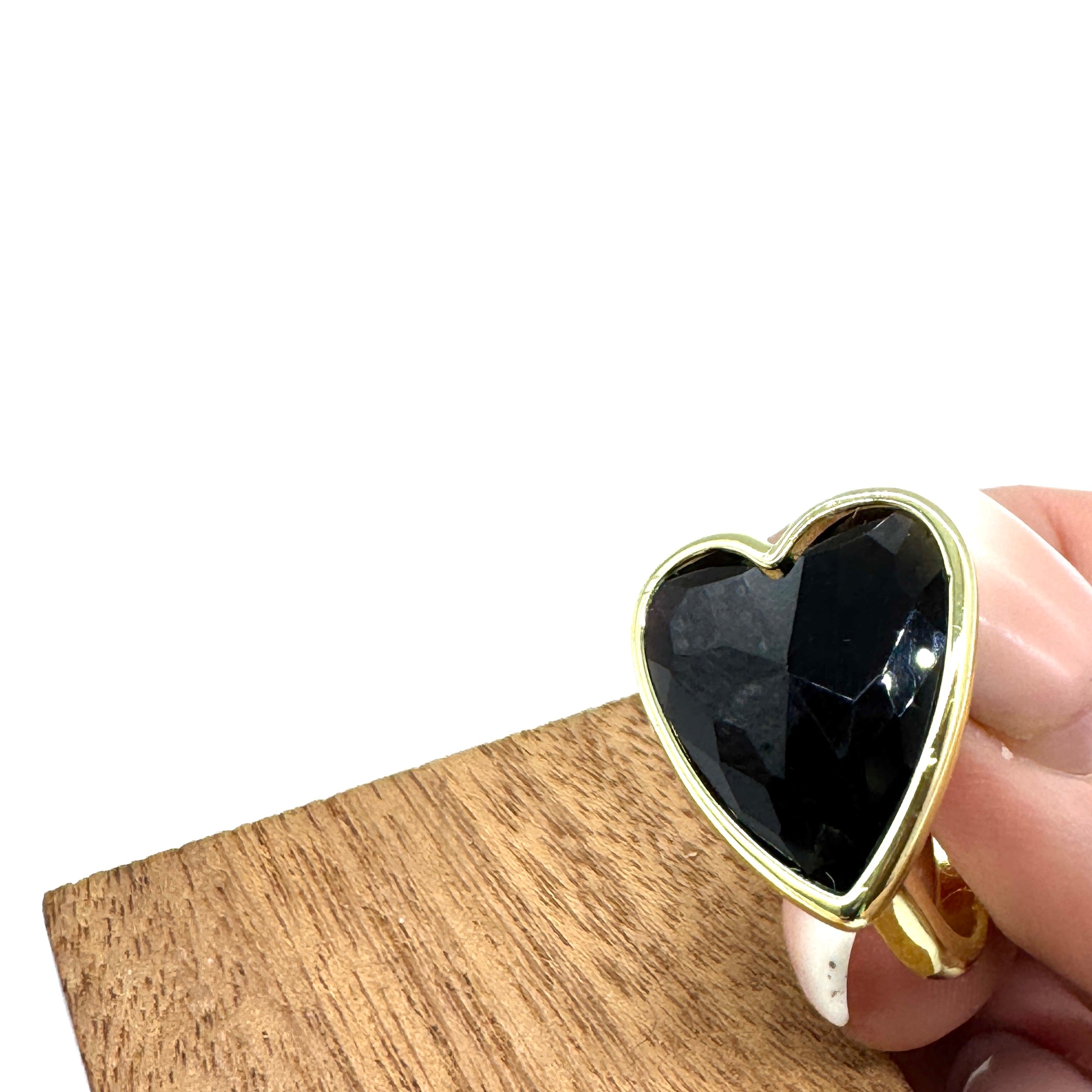 Black Obsidian Faceted Heart Ring