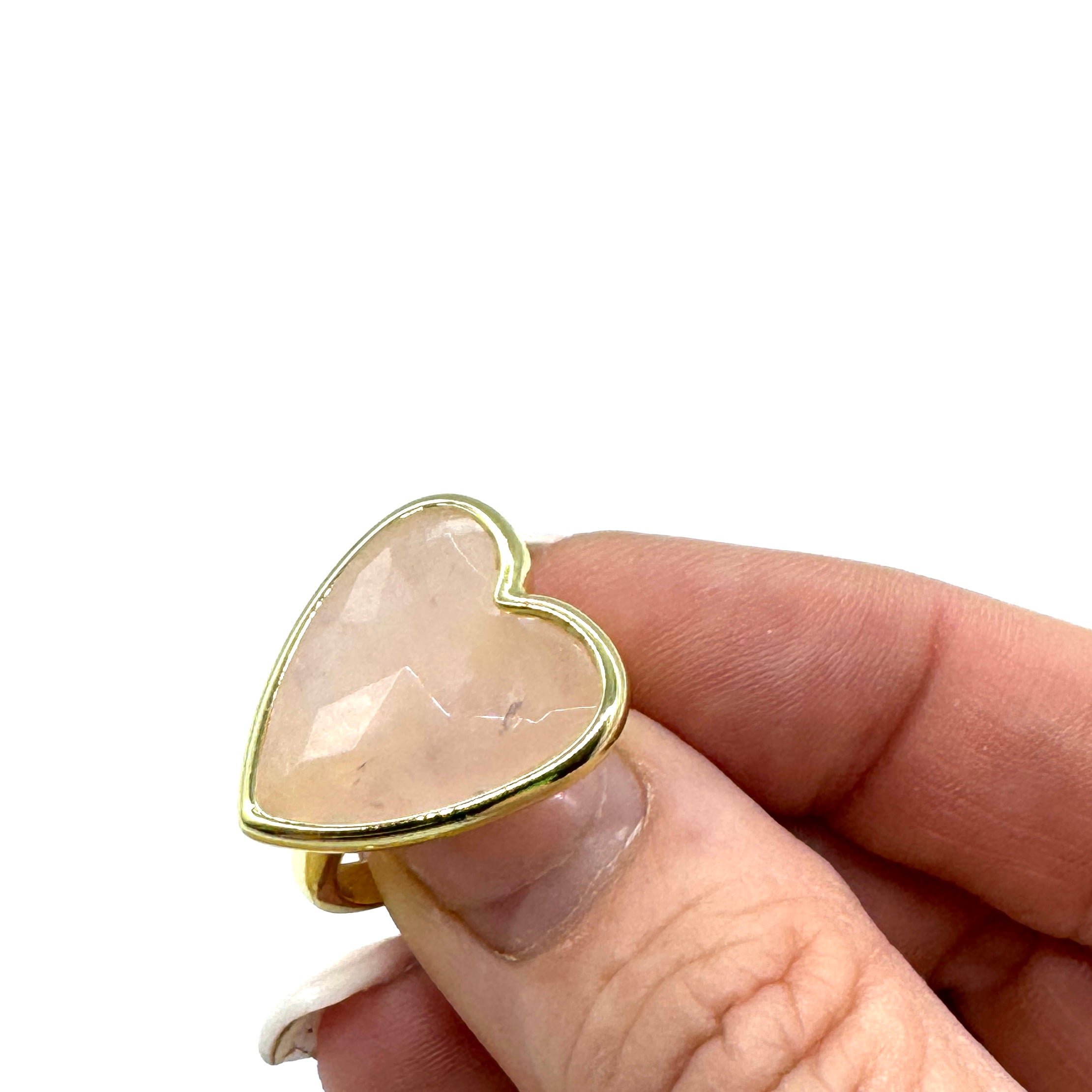 Rose Quartz Faceted Heart Ring