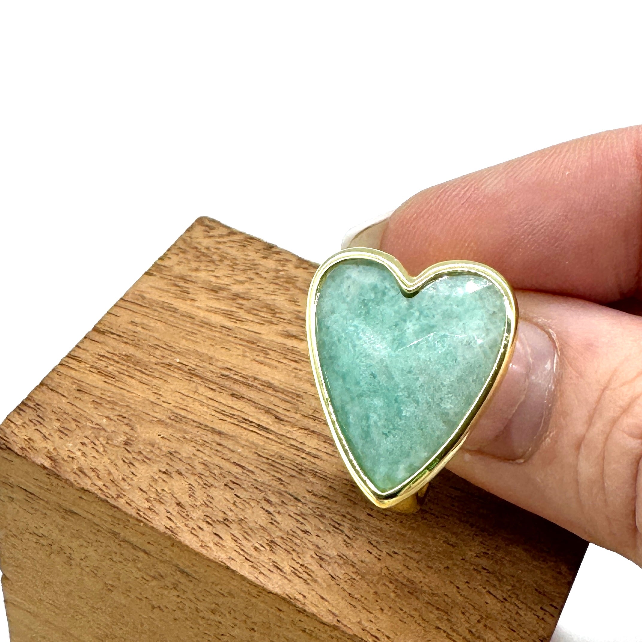 Amazonite Faceted Heart Ring