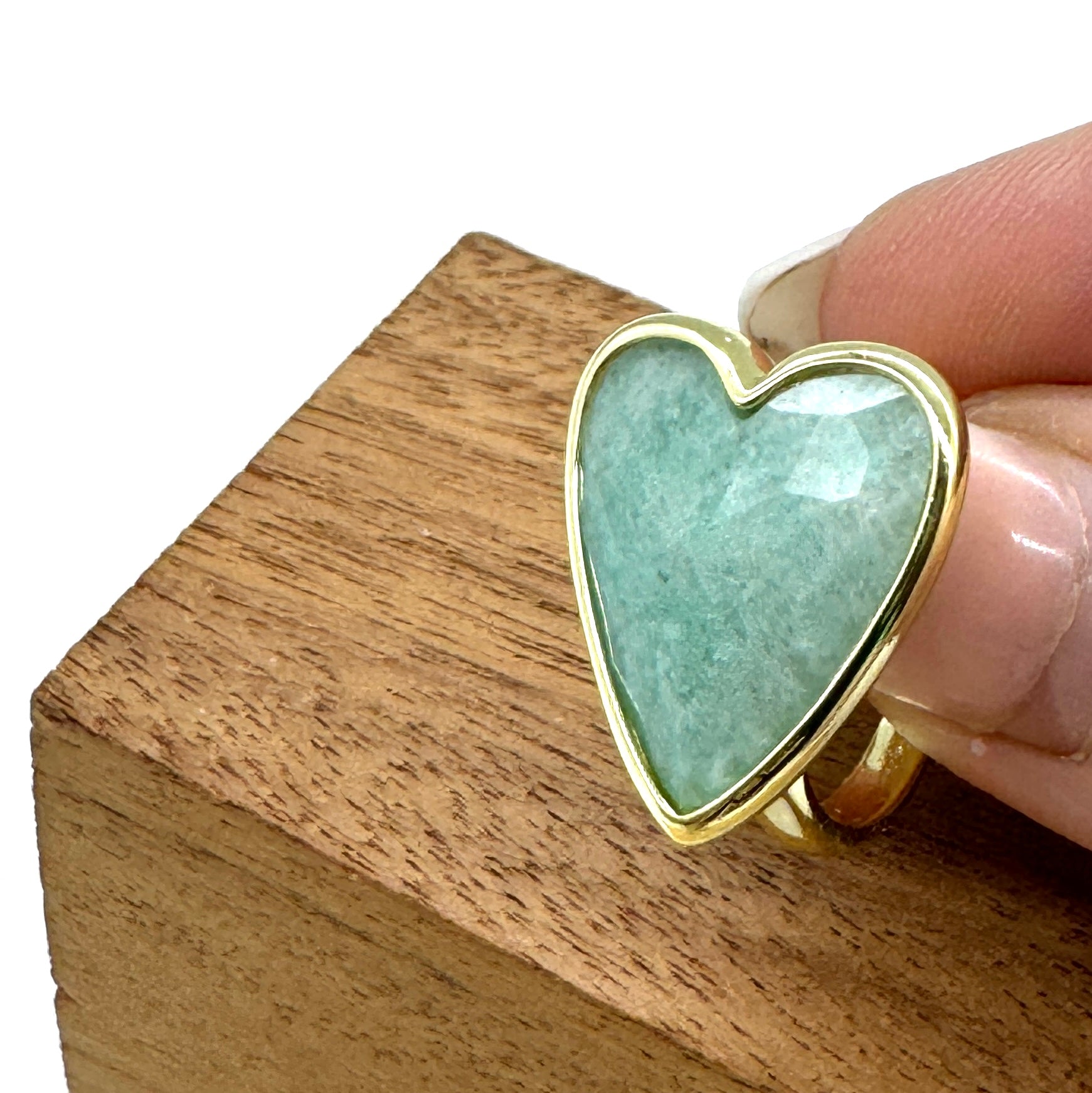 Amazonite Faceted Heart Ring