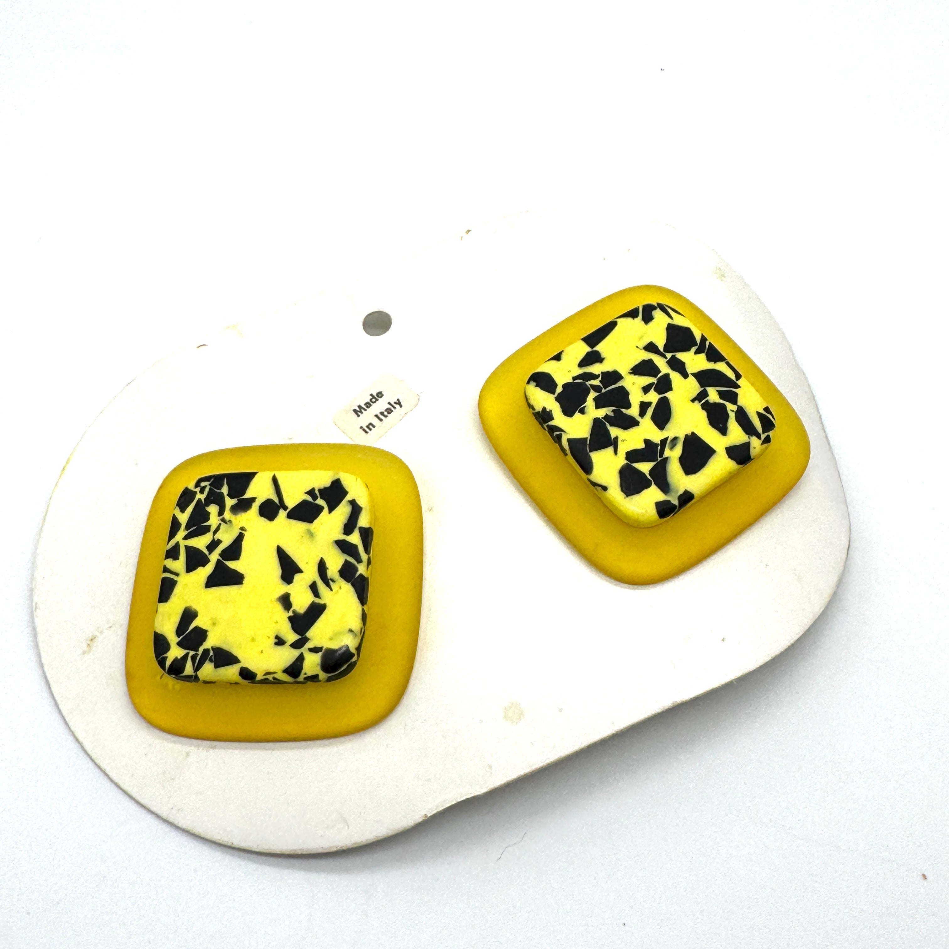 Lemon Mosaic Clip On Earrings - vintage deadstock
