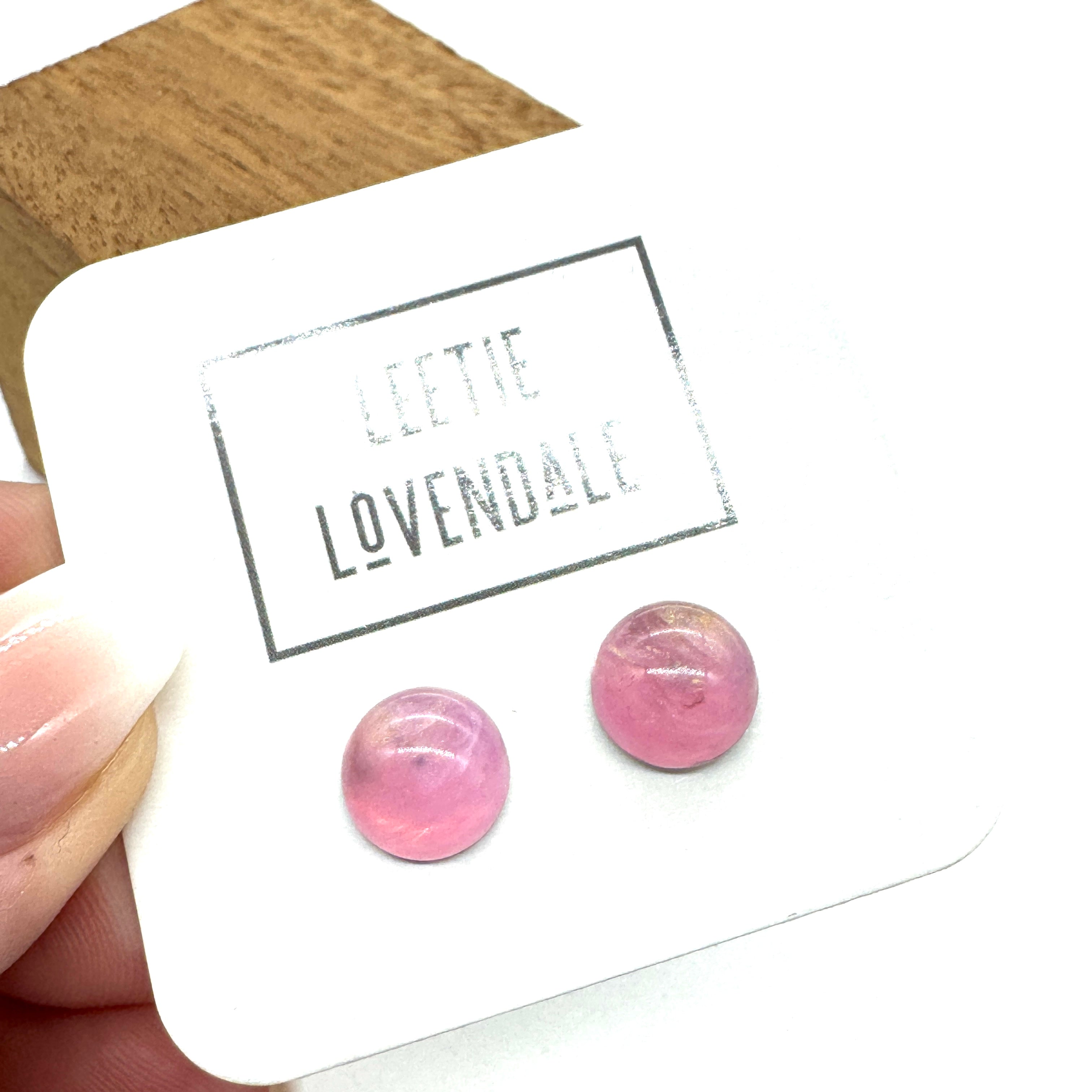 Pink & Gold Aura Retro Button Stud Earrings