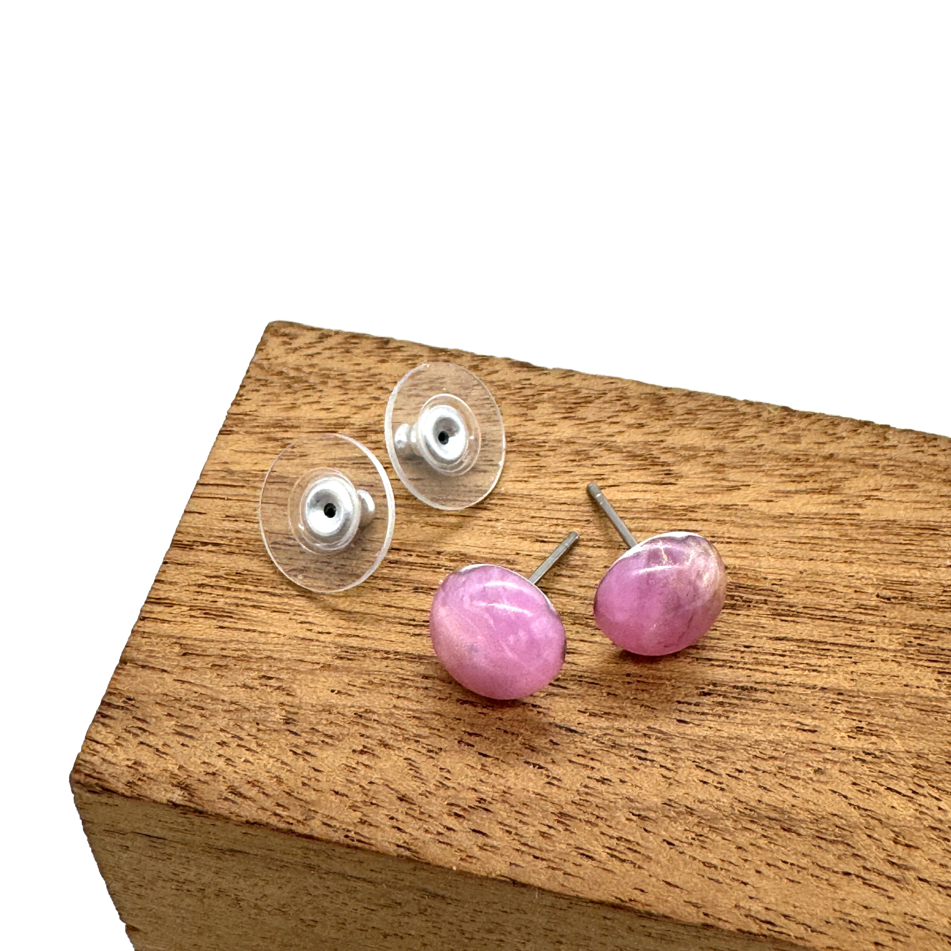 Pink & Gold Aura Retro Button Stud Earrings