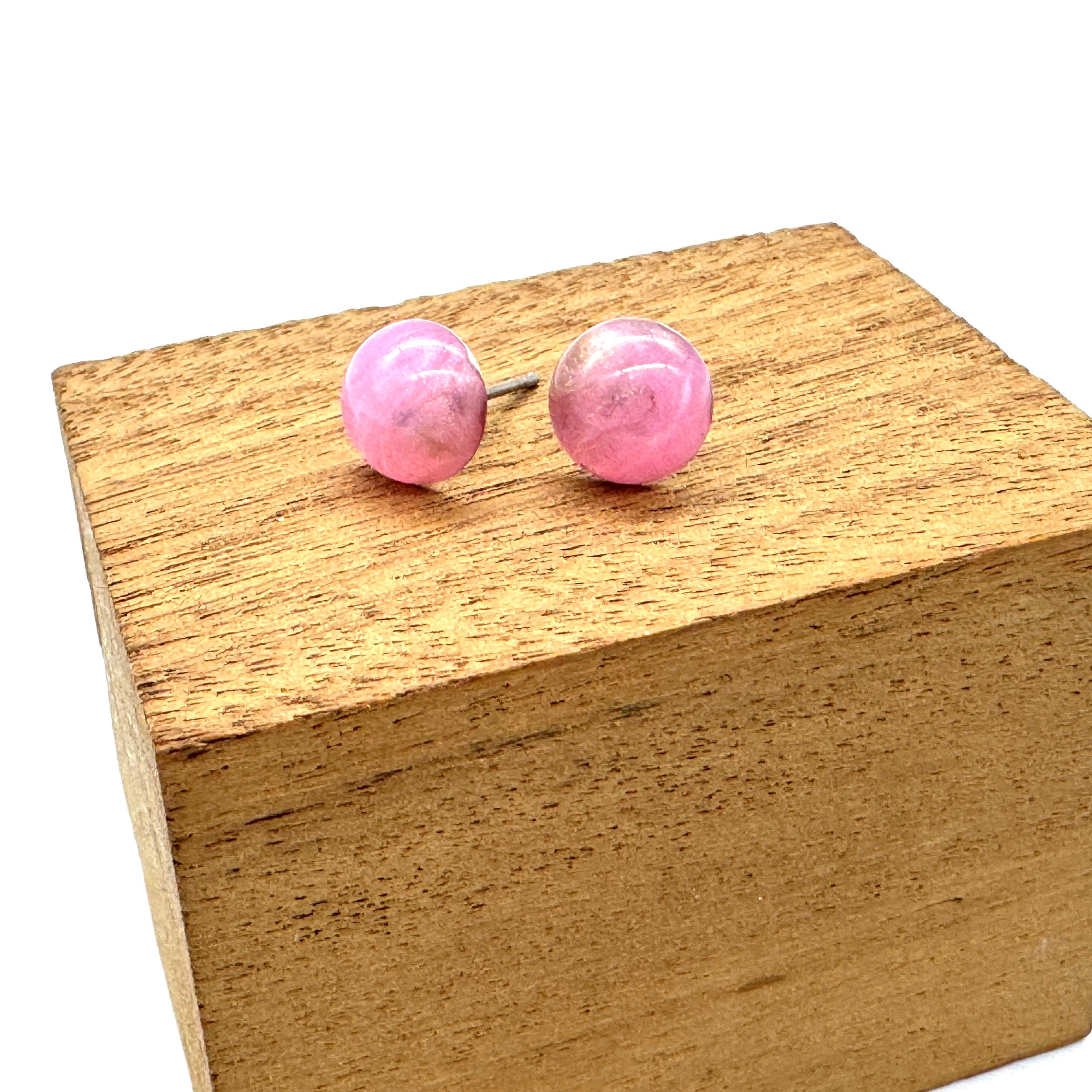 Pink & Gold Aura Retro Button Stud Earrings