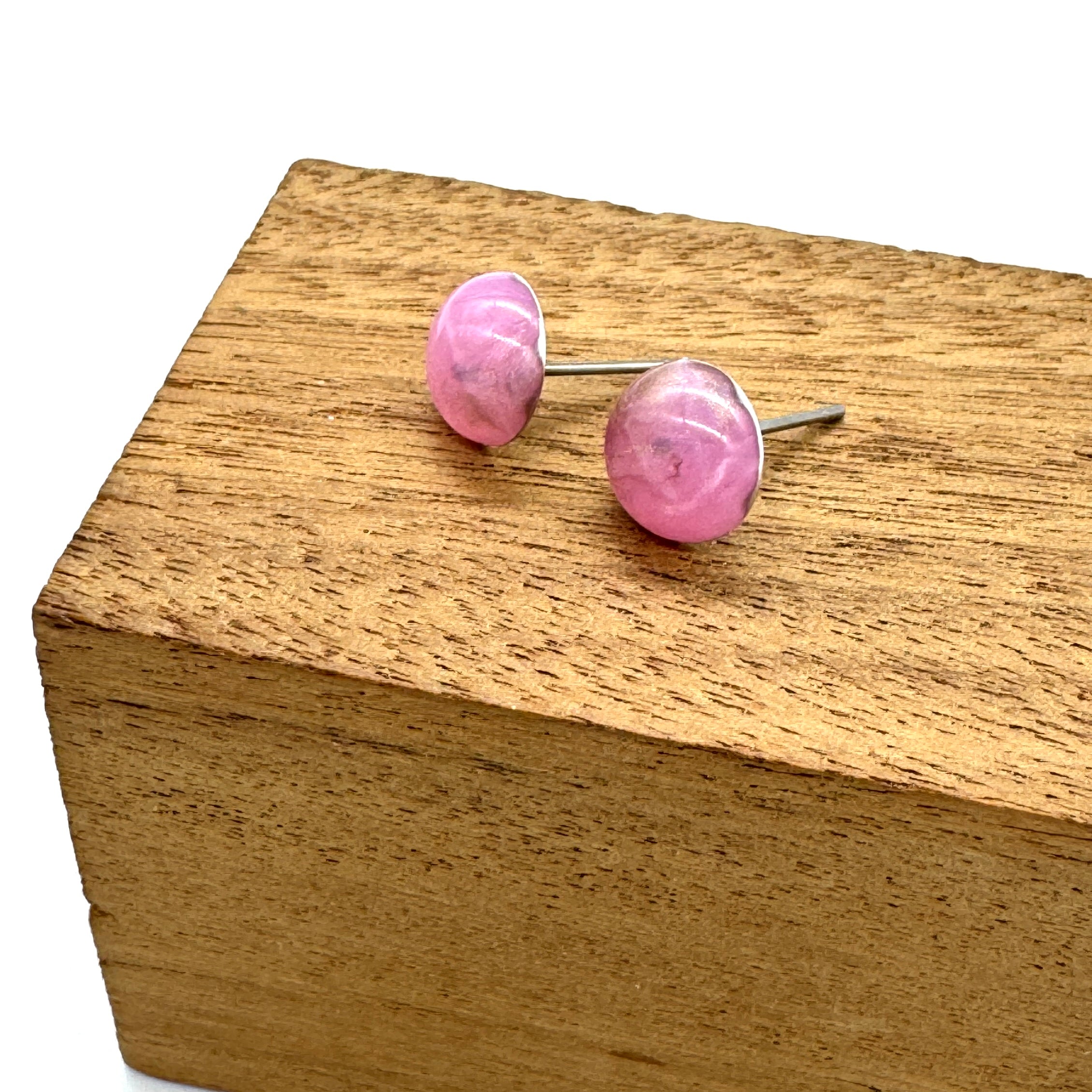 Pink & Gold Aura Retro Button Stud Earrings