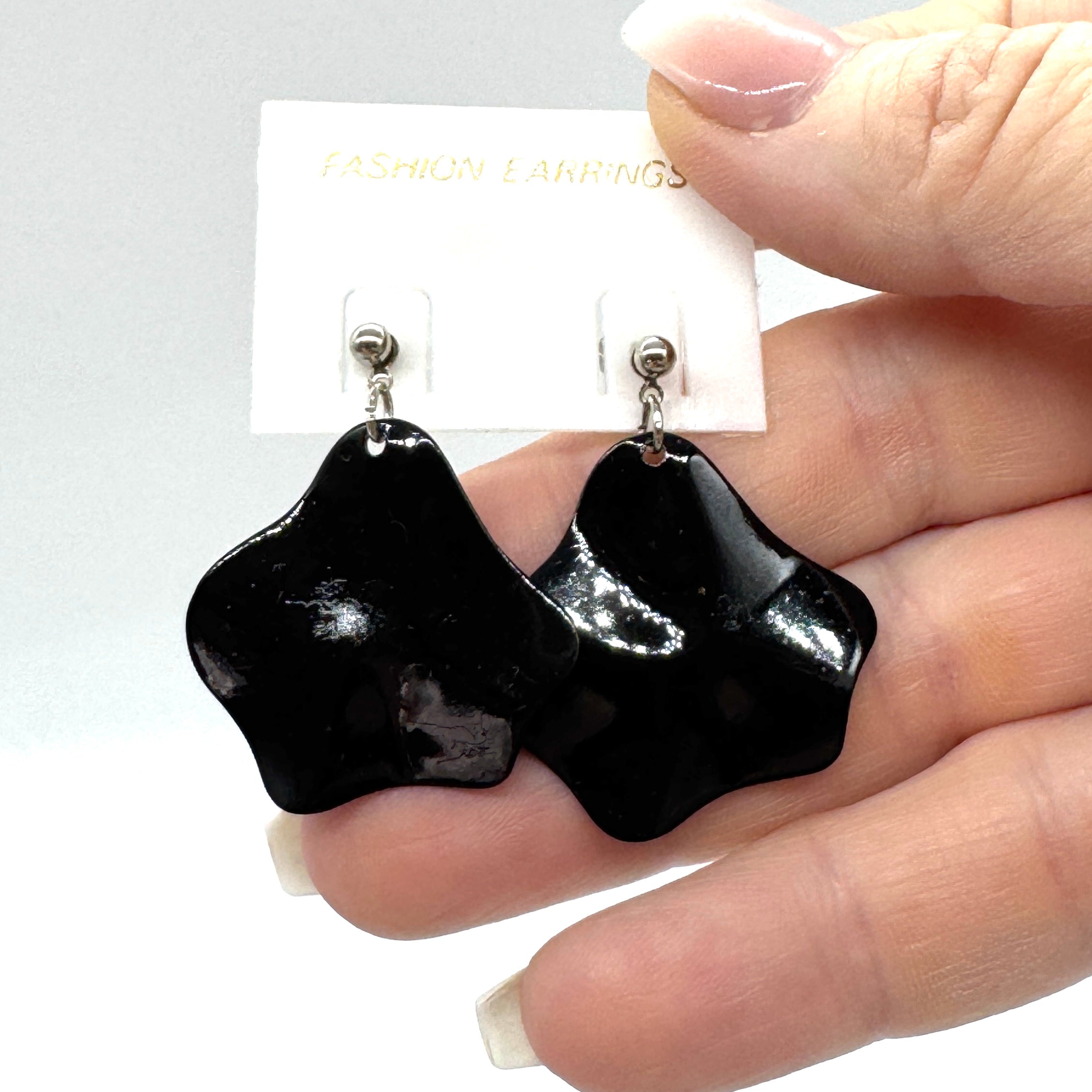 Black Wavy Kooky Earrings - AS IS Deadstock Vintage
