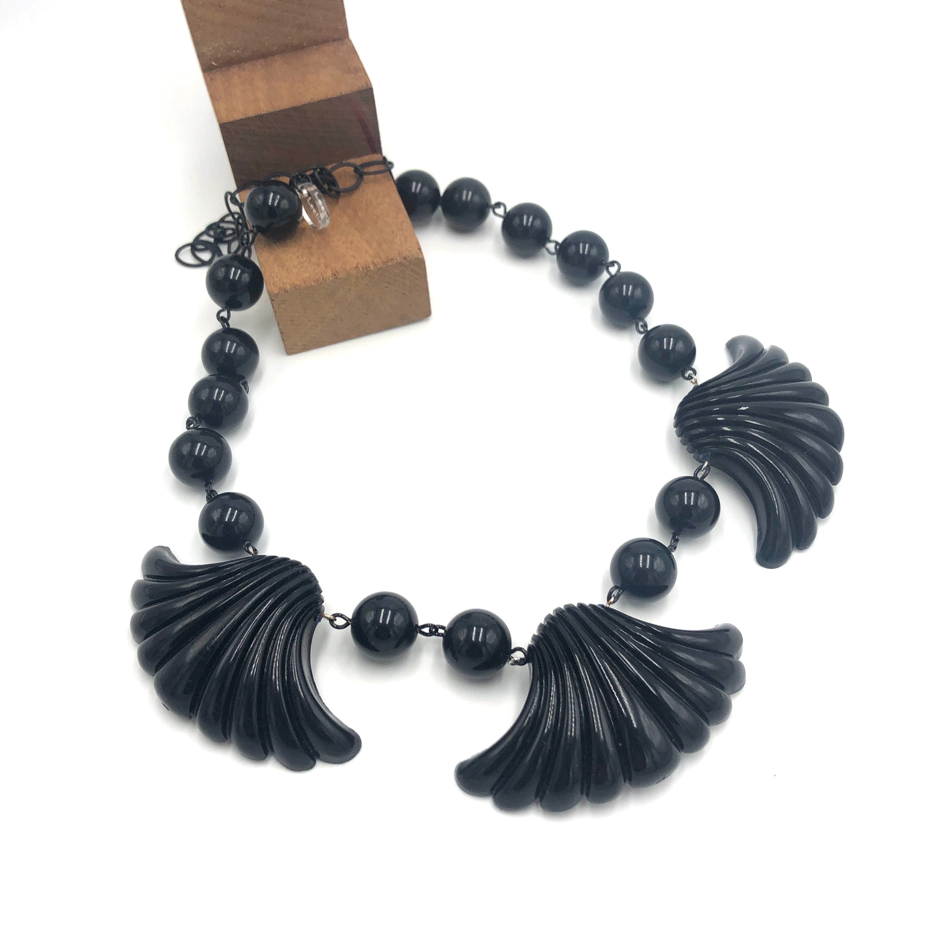 Jet Scalloped Shell Amelia Necklace