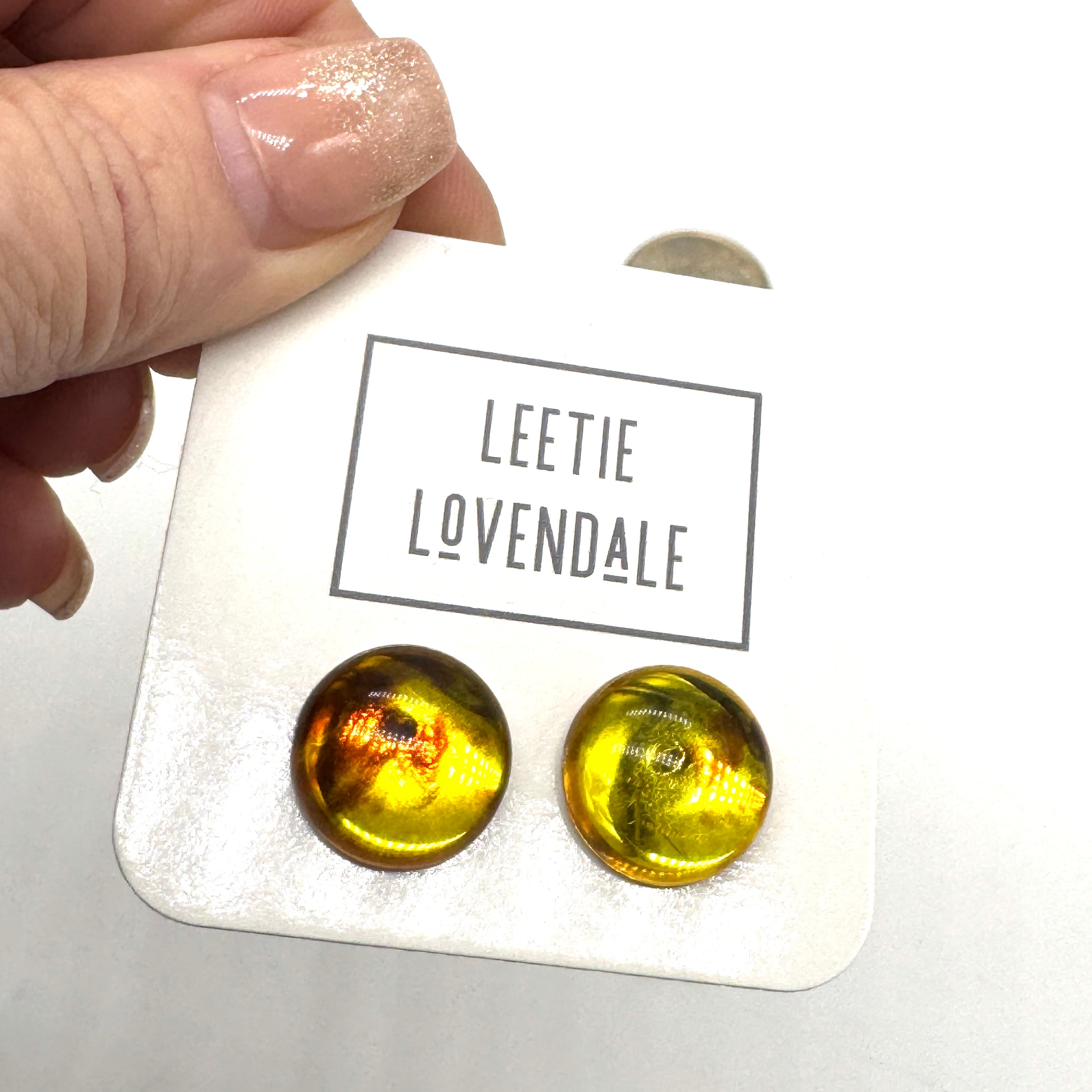 Amber Glow Spotted Retro Button STud Earrings