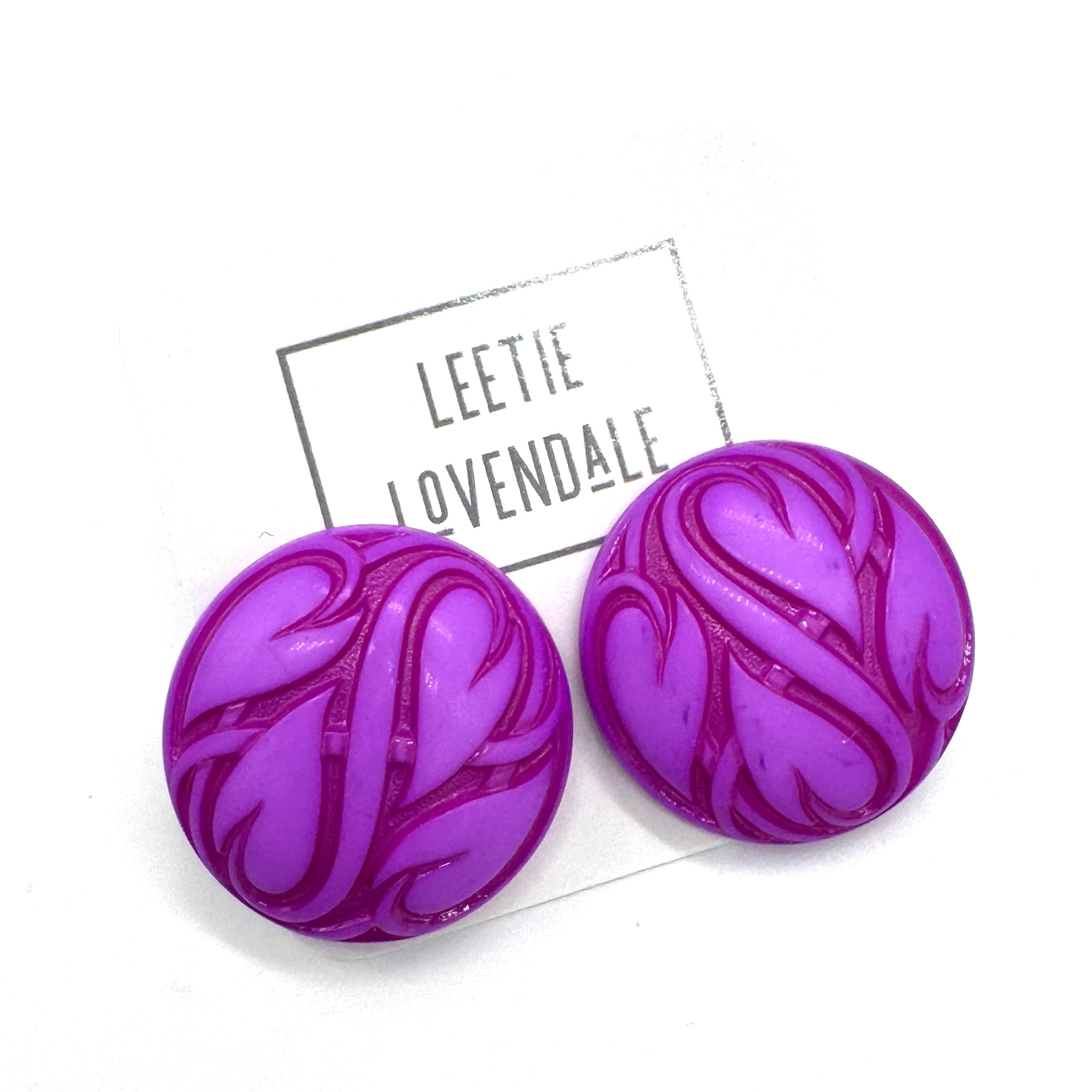 Violet Hearts Aflame Retro Button Stud Earrings