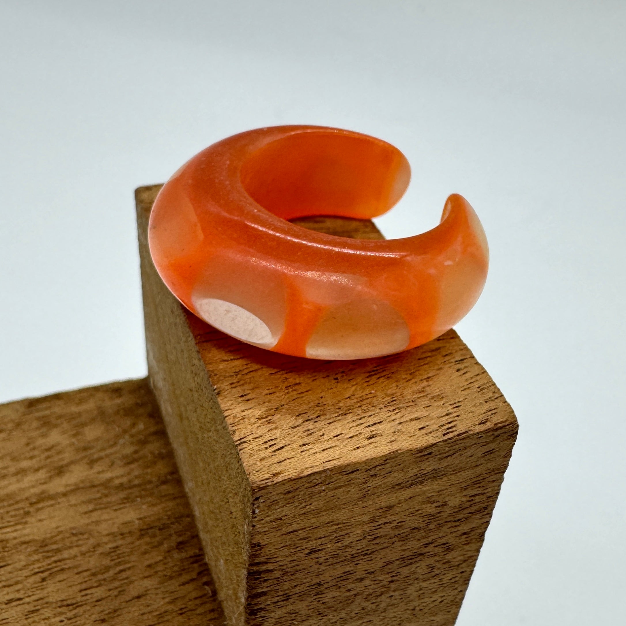 RARE Vintage ORANGE Polka Dot Glow C-Lucite Ring