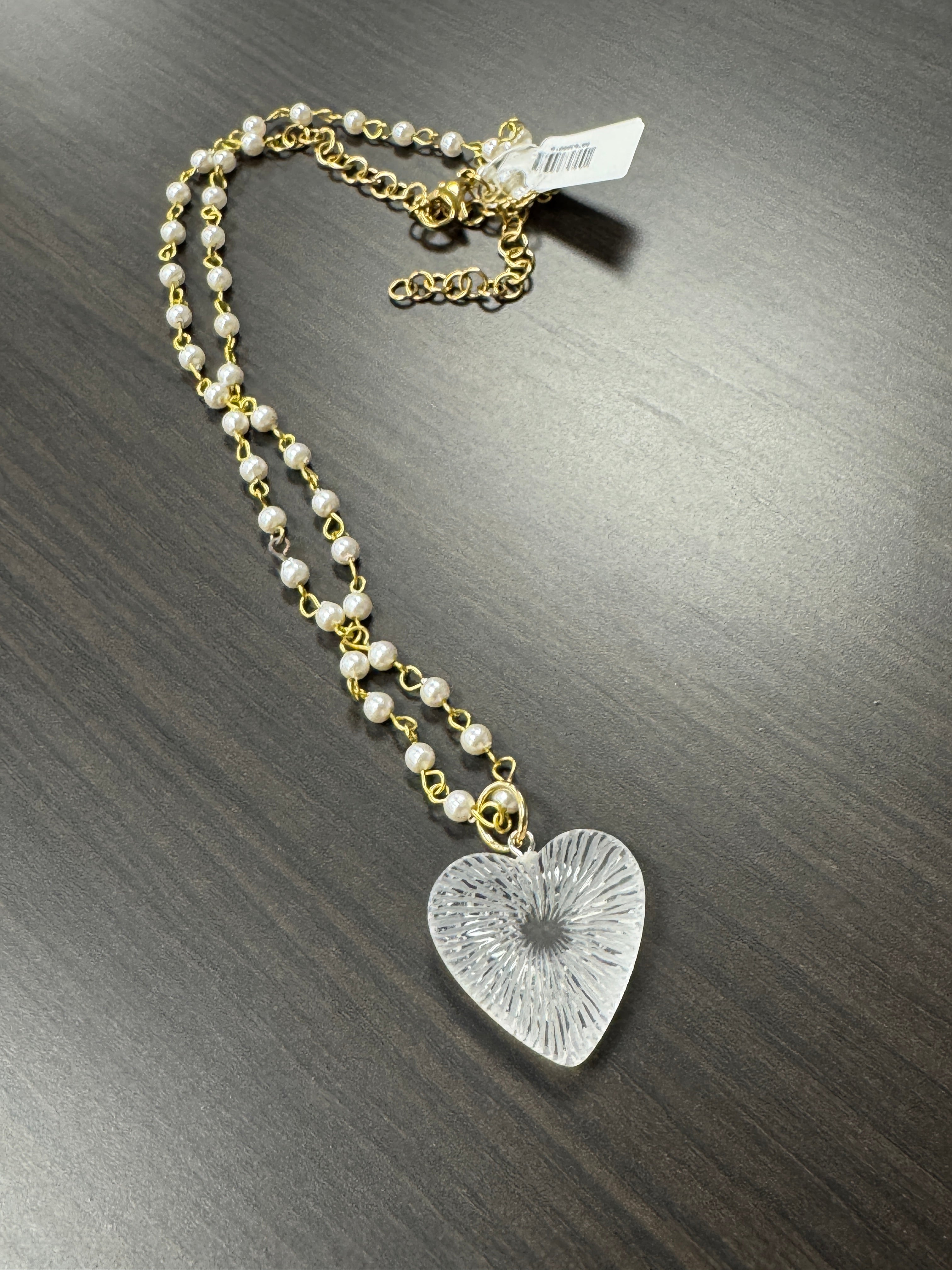 Radiant Puff Heart Necklace on Pearls