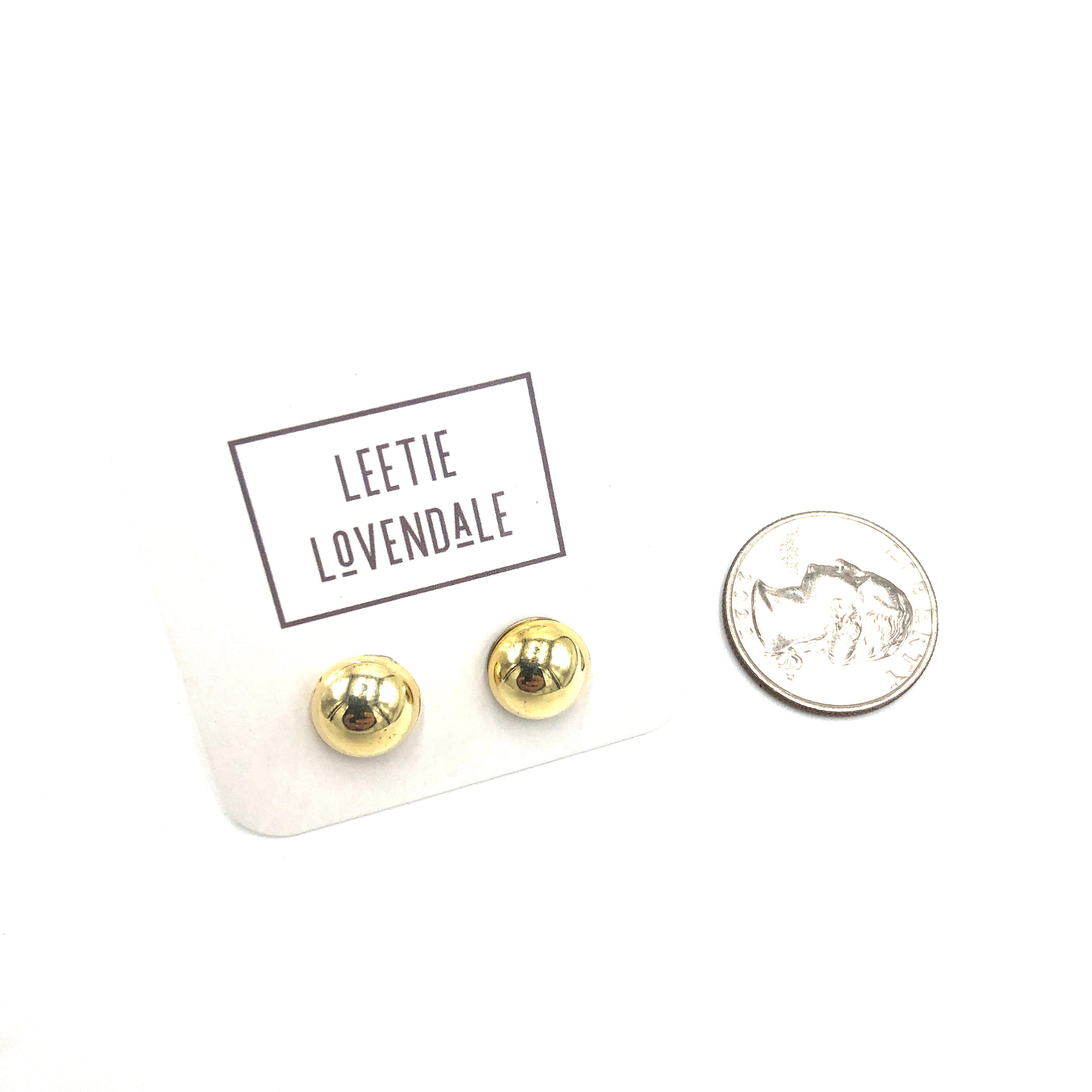 Gold Metallic Retro Button Stud Earrings - 12mm *