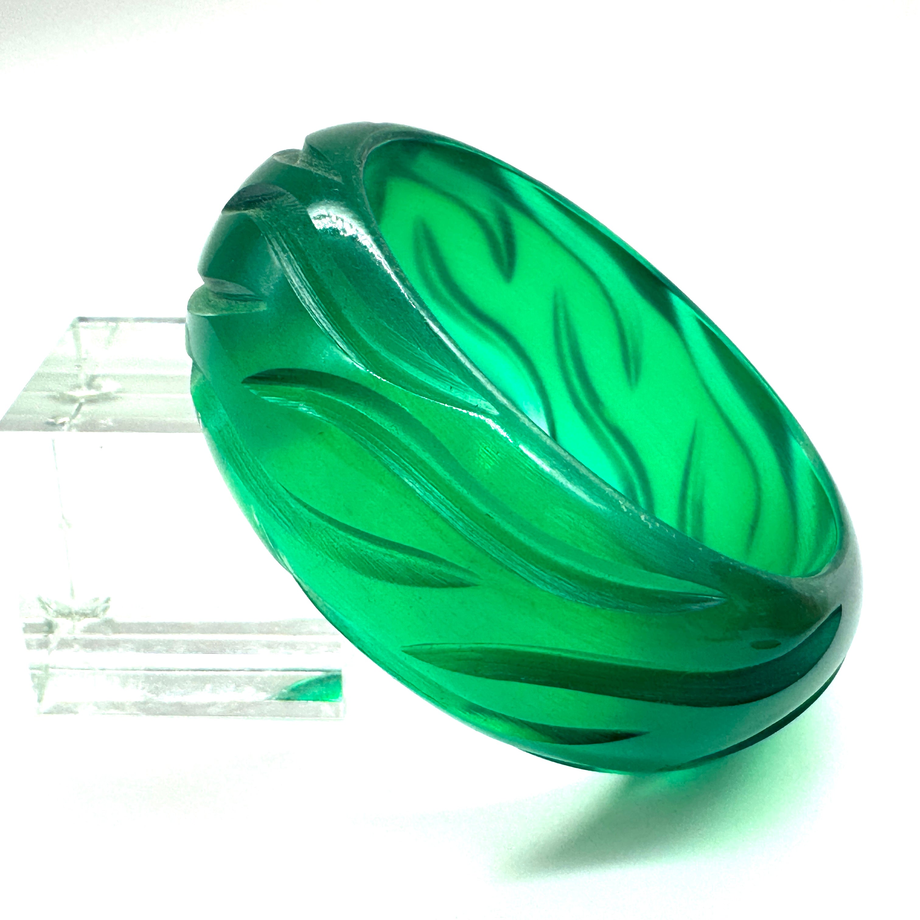 Petrol Green Juicy Carved Resin Bangle Bracelet - Midi
