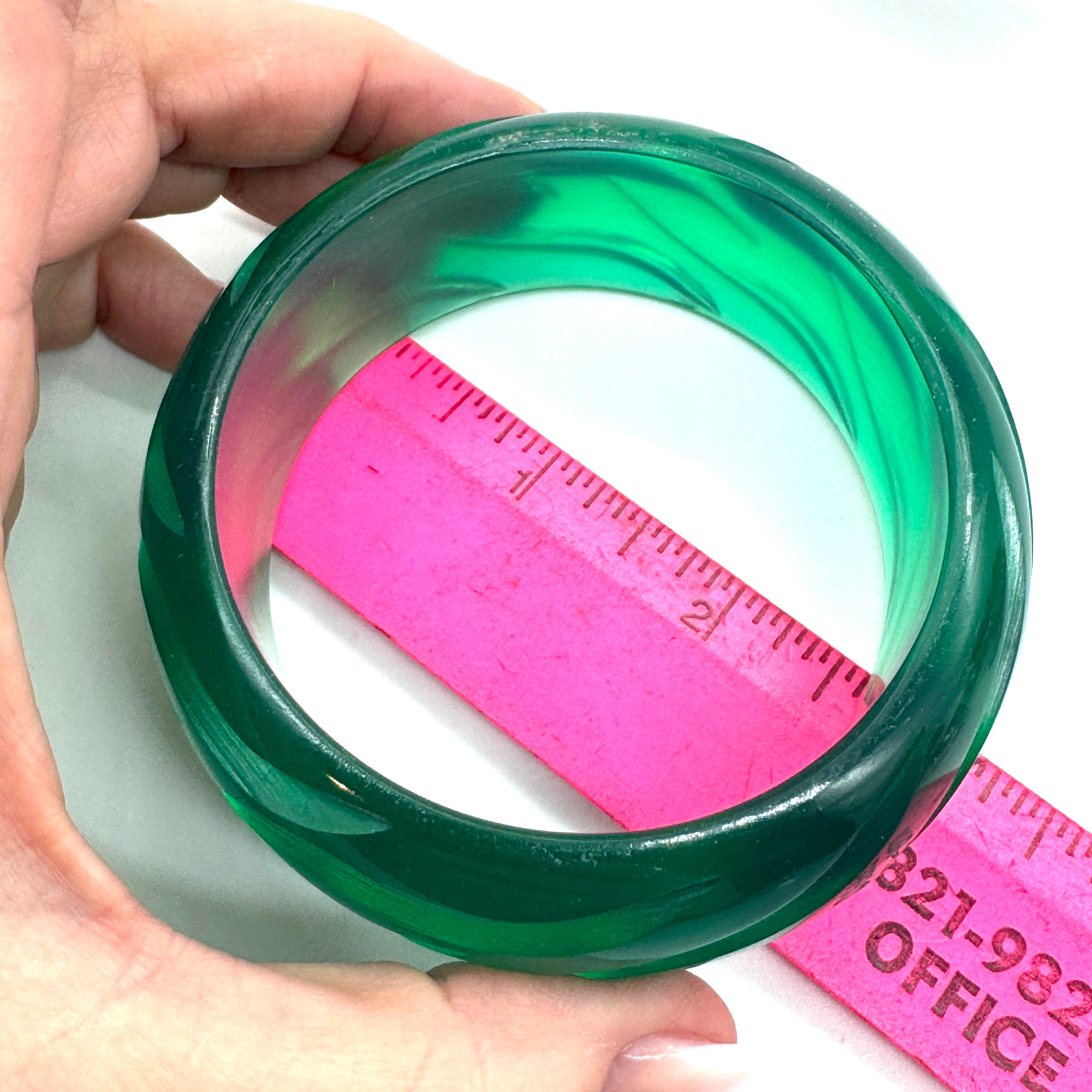 Petrol Green Juicy Carved Resin Bangle Bracelet - Midi