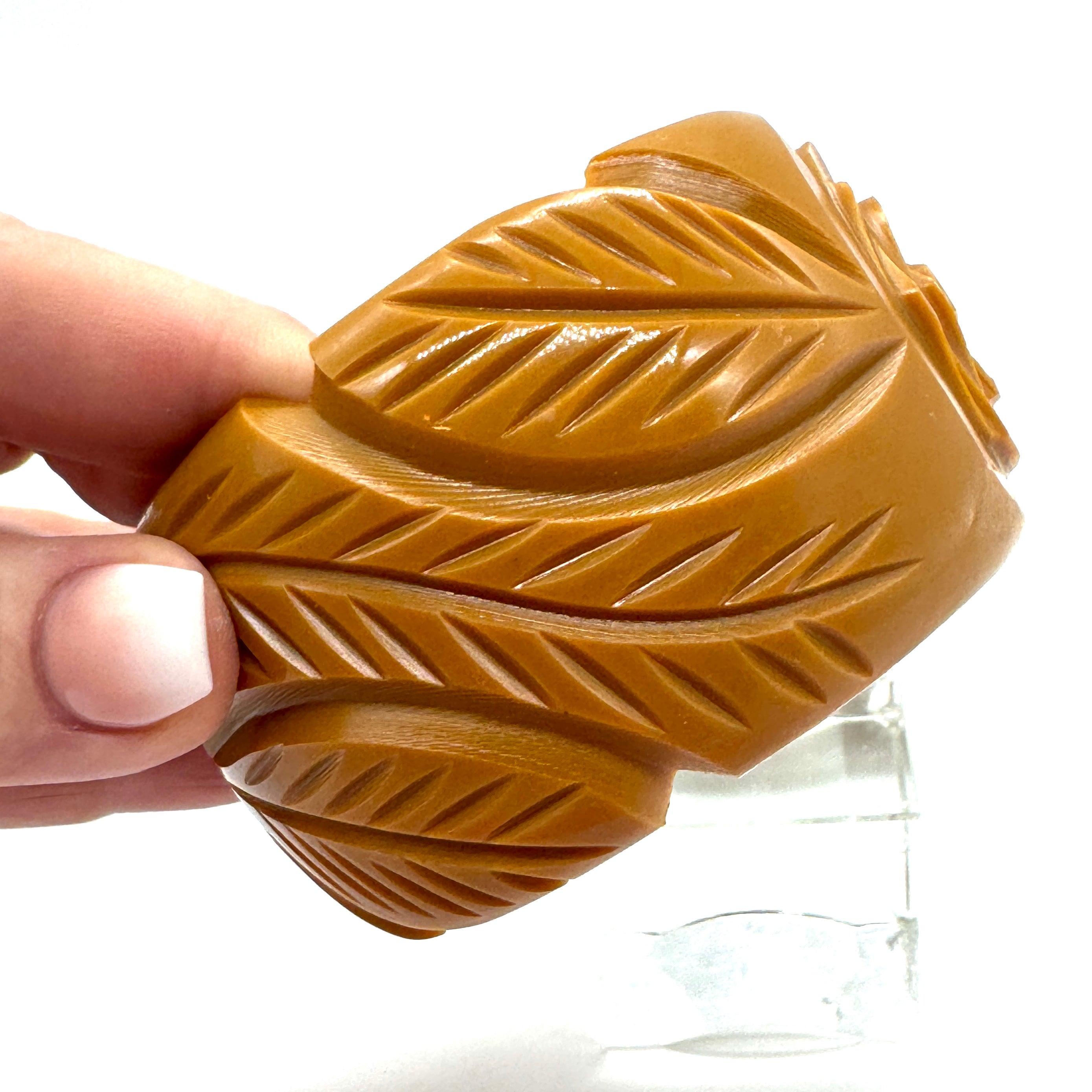 Butterscotch Carved Resin Bangle Bracelet - Wide