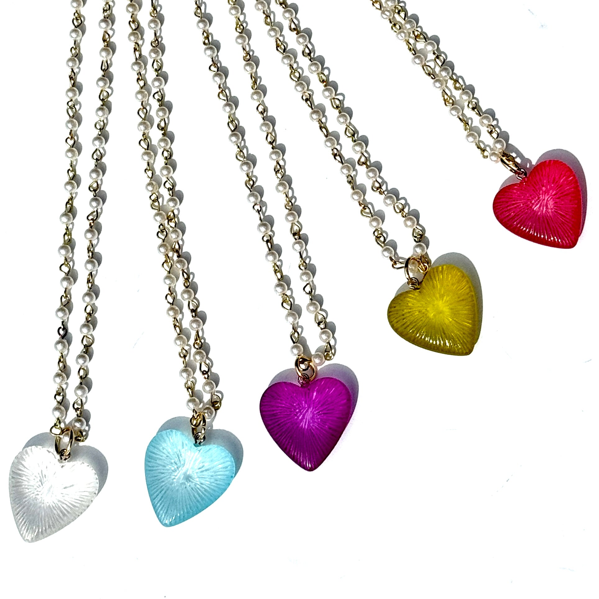 Radiant Puff Heart Necklace on Pearls