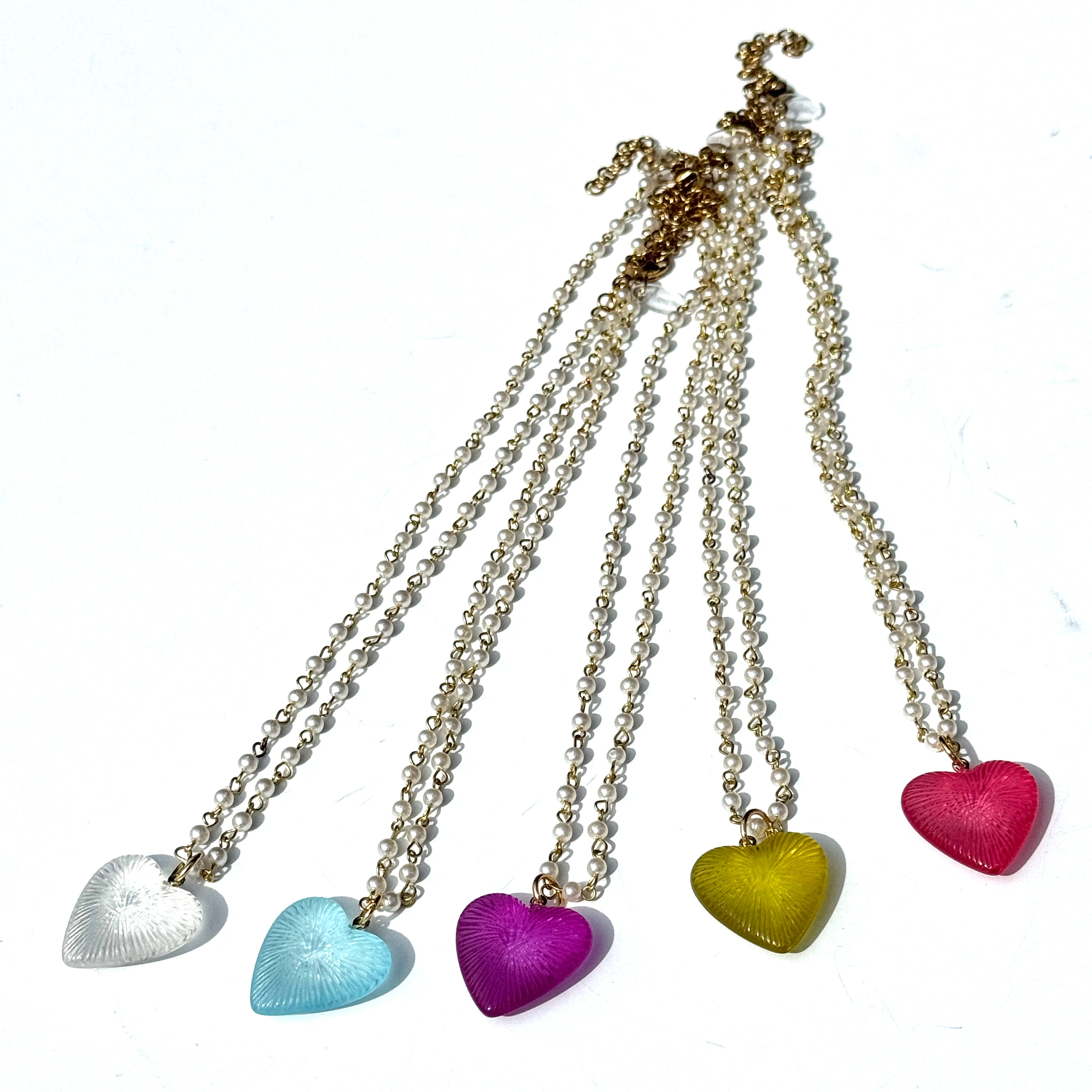 Radiant Puff Heart Necklace on Pearls