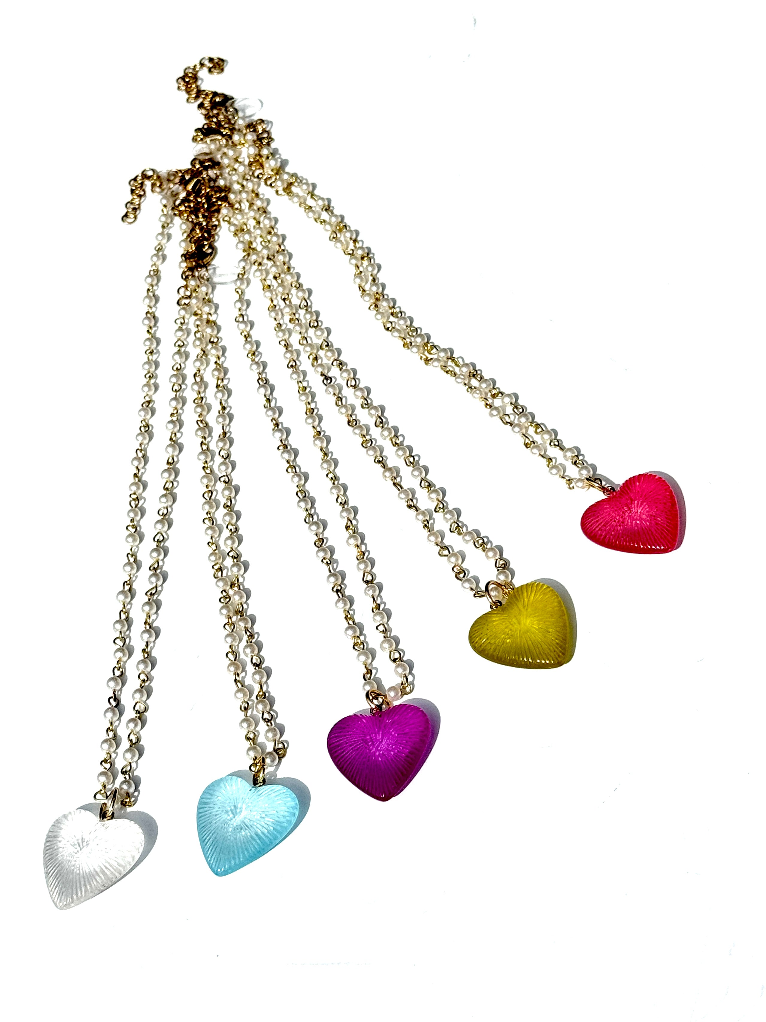 Radiant Puff Heart Necklace on Pearls