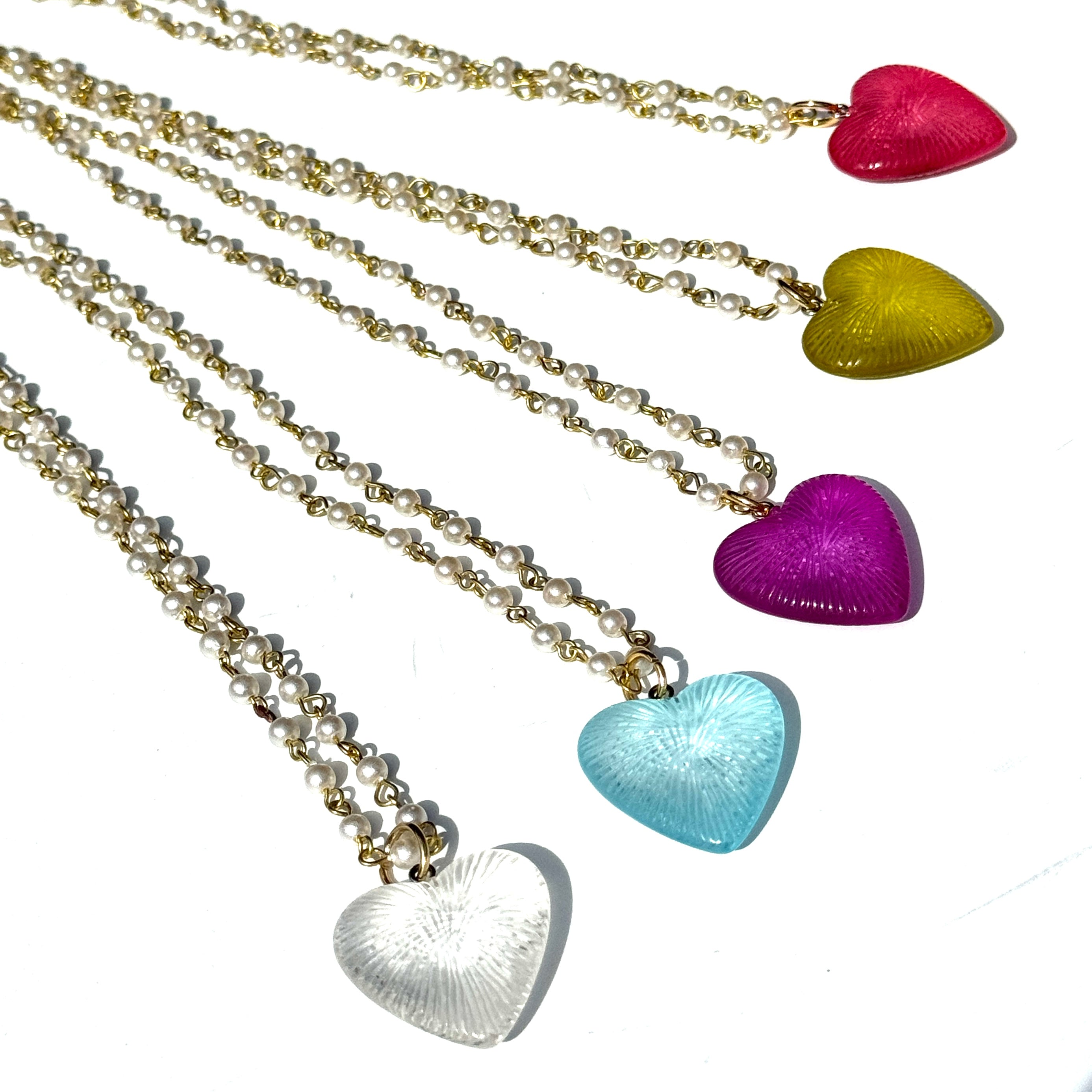 Radiant Puff Heart Necklace on Pearls