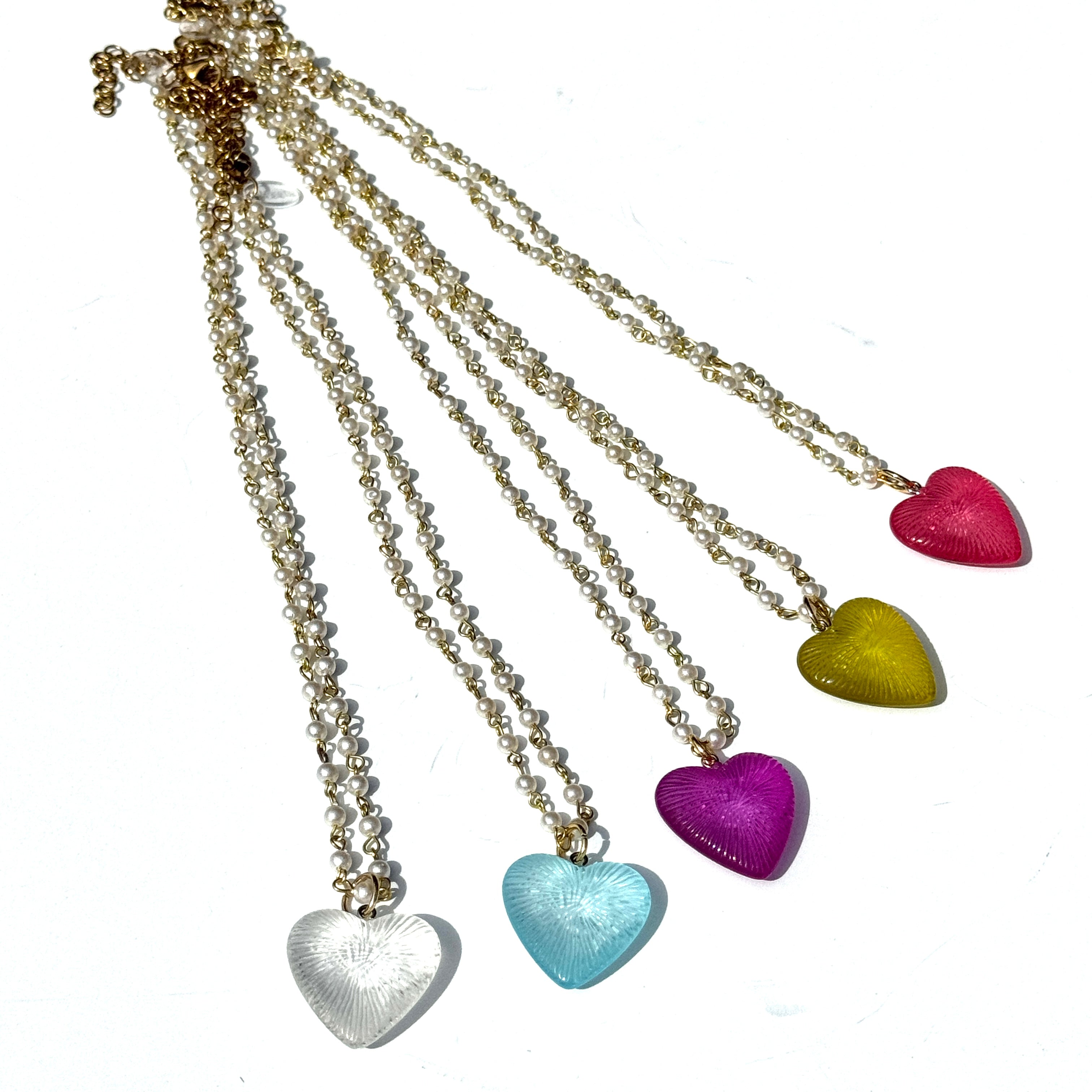 Radiant Puff Heart Necklace on Pearls