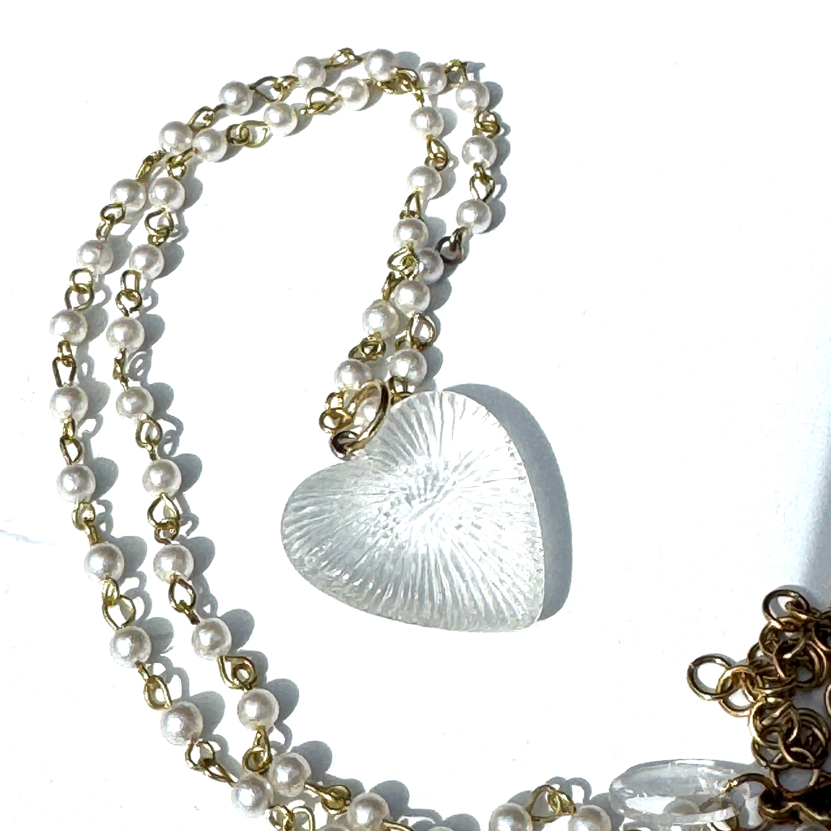 Radiant Puff Heart Necklace on Pearls
