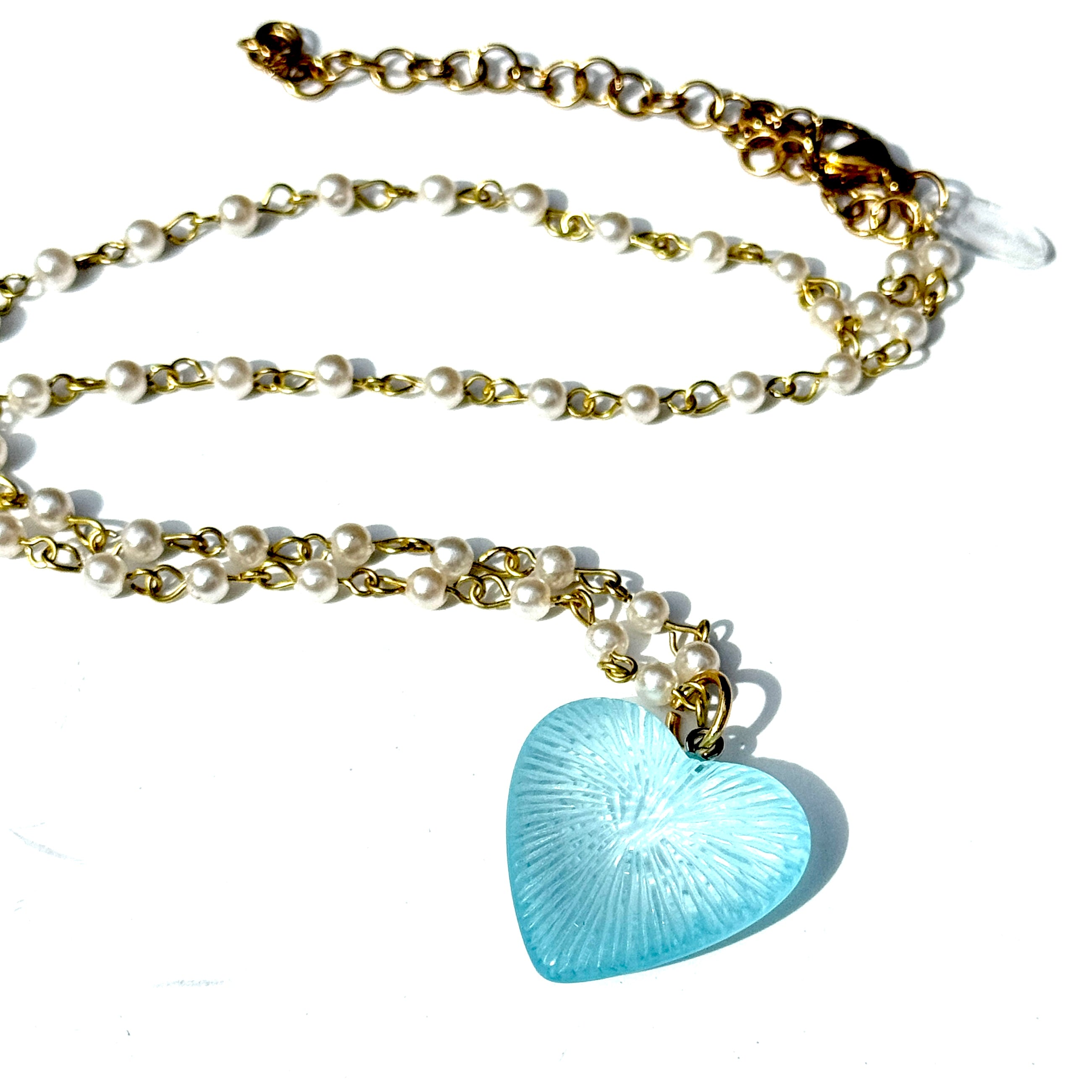 Radiant Puff Heart Necklace on Pearls