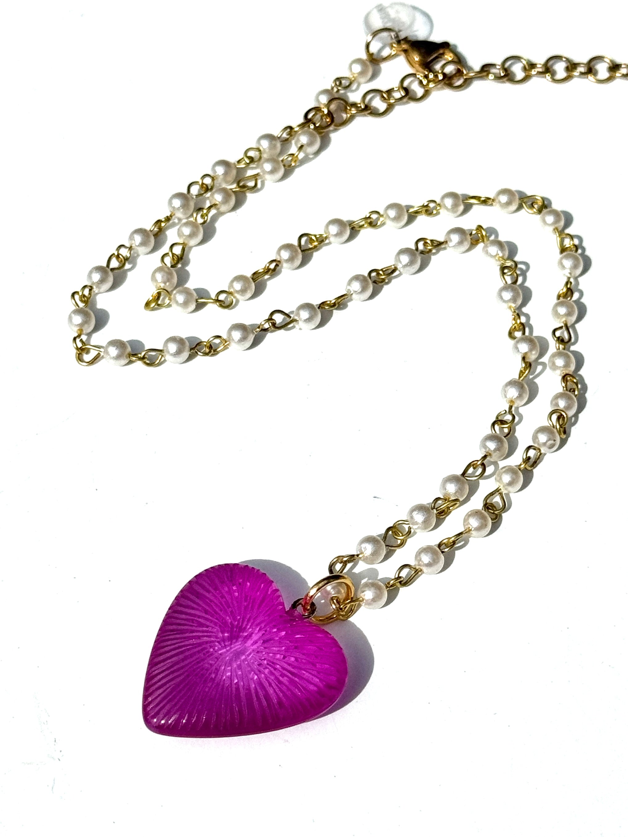 Radiant Puff Heart Necklace on Pearls