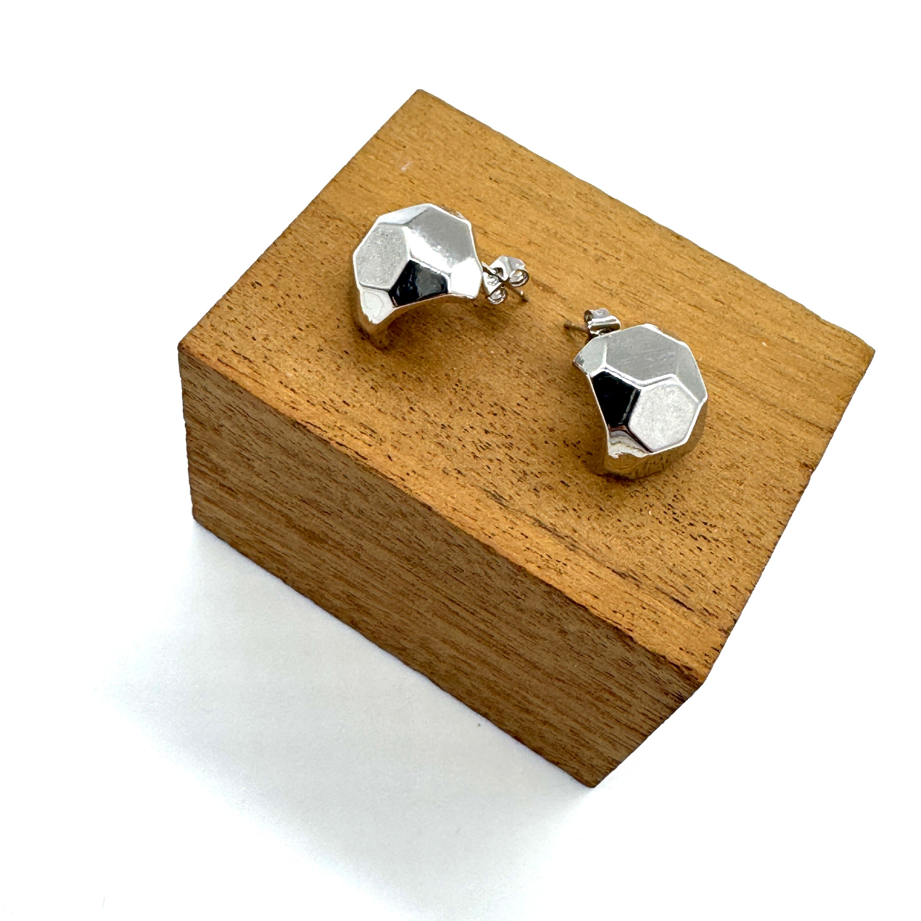 Faceted Nugget Hoop Stud Earrings